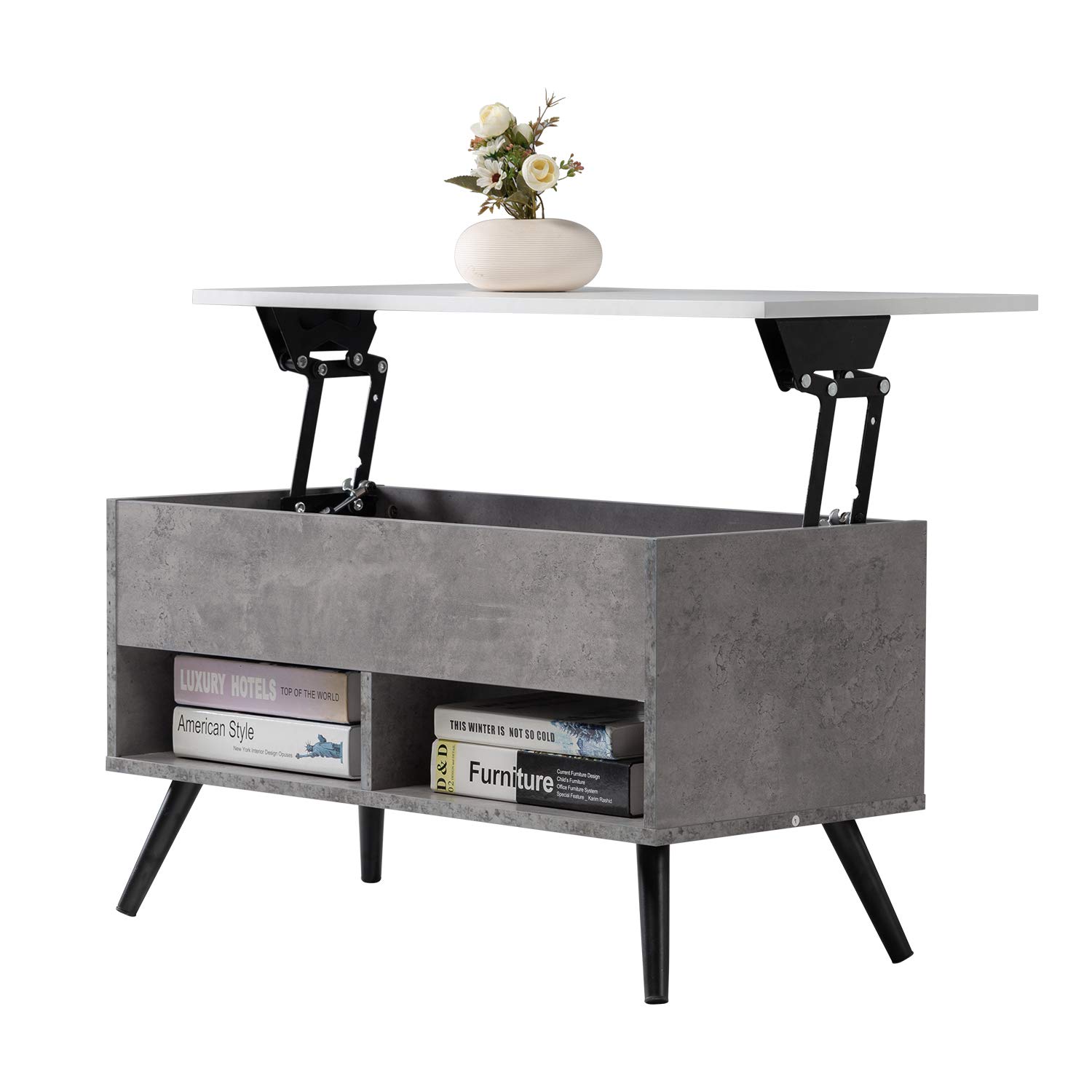 McMacros Lift Top Coffee Table with Storage - Grey Wood Sofa Table for Living Room, Perfect for Small Spaces & Entertaining Guests