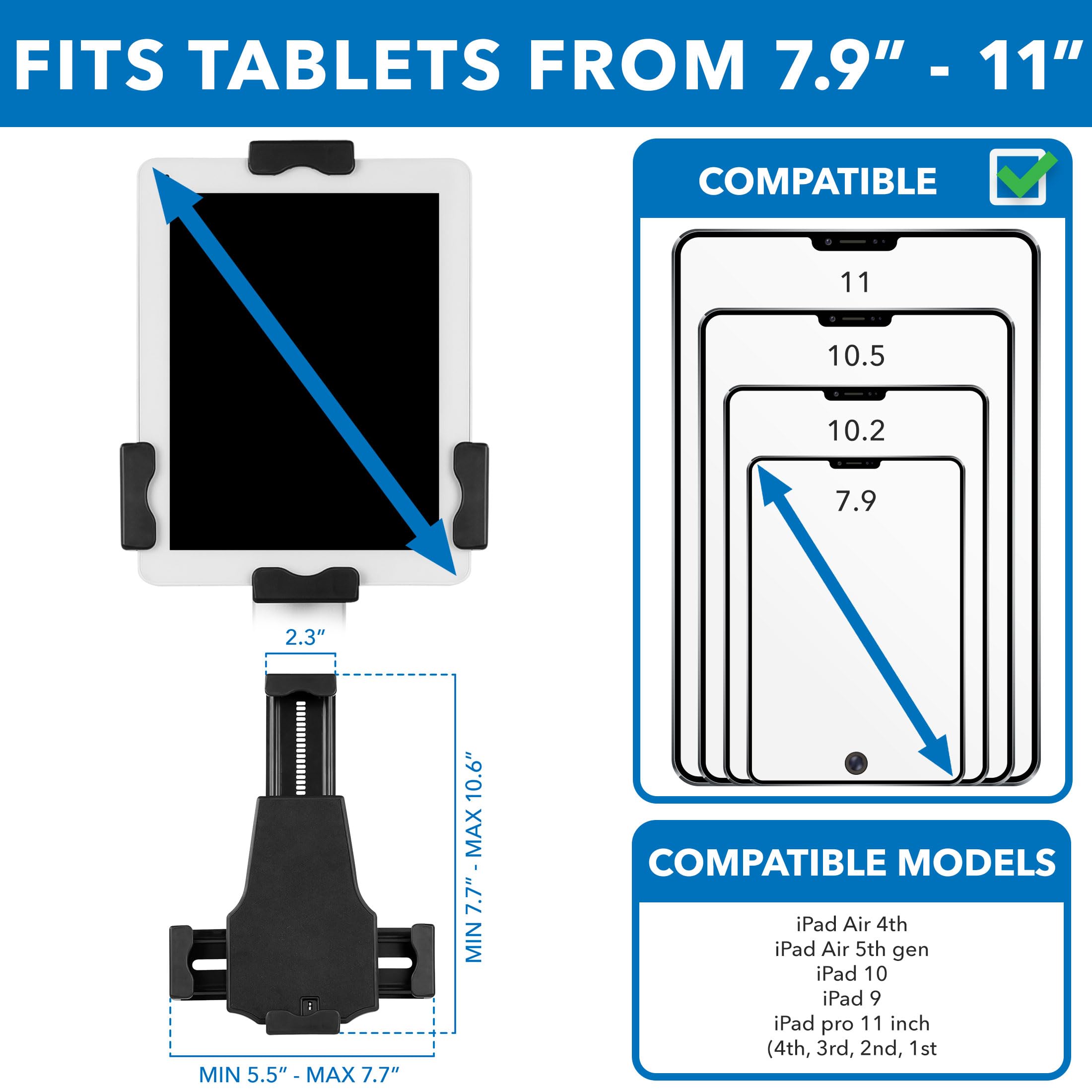 Mount-It! Universal Anti-Theft Tablet Floor Stand - Adjustable Height Kiosk Stand with Locking Mount for iPad, Galaxy Tab, Surface Go & 7.9