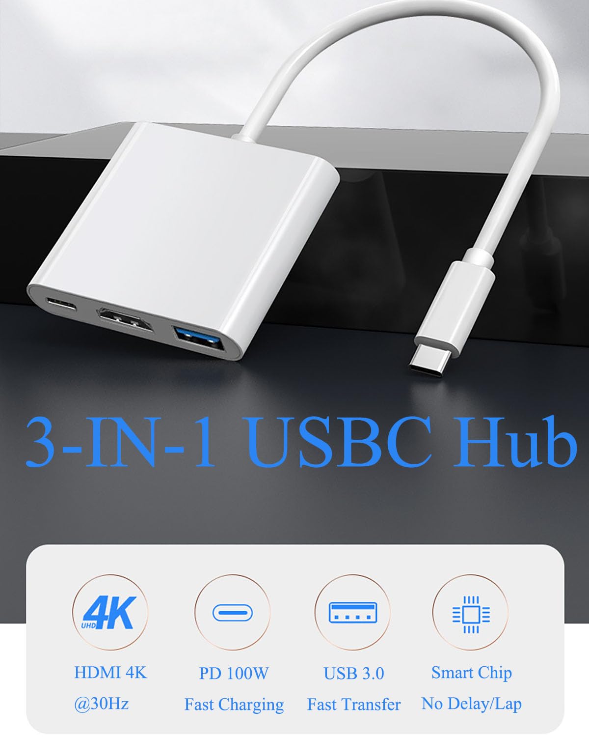 4K USB C to HDMI Adapter with 100W PD & USB 3.0 Port - Digital AV Converter for MacBook Pro, iPad Pro, iPhone 15, Switch & USB-C Devices - Perfect for Home Office, Gaming & Presentations