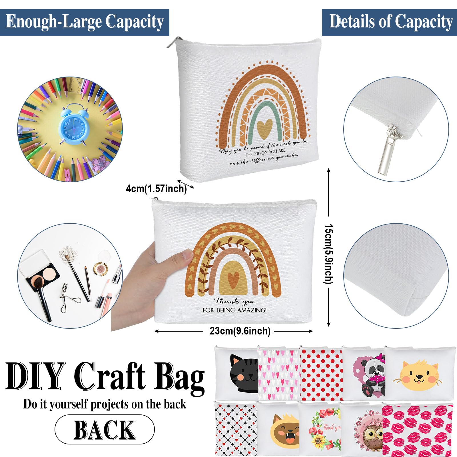 Boho Teacher Appreciation Gifts Set - 60 Pcs Makeup Bags & Keychains for Women, Classroom Thank You Gifts