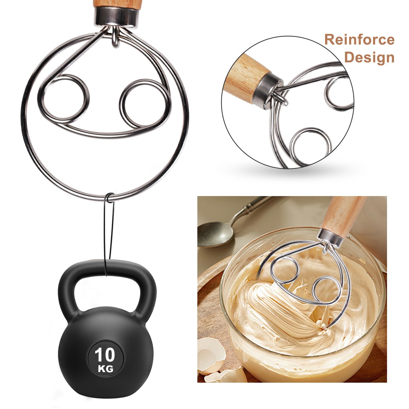 Premium Stainless Steel Danish Dough Whisk - 13 Inch Large Bread Mixer for Baking, Traditional Dutch Style Whisking Tool with Cleaning Brush - Perfect for Homemade Bread, Pizza Dough & Pastry Making