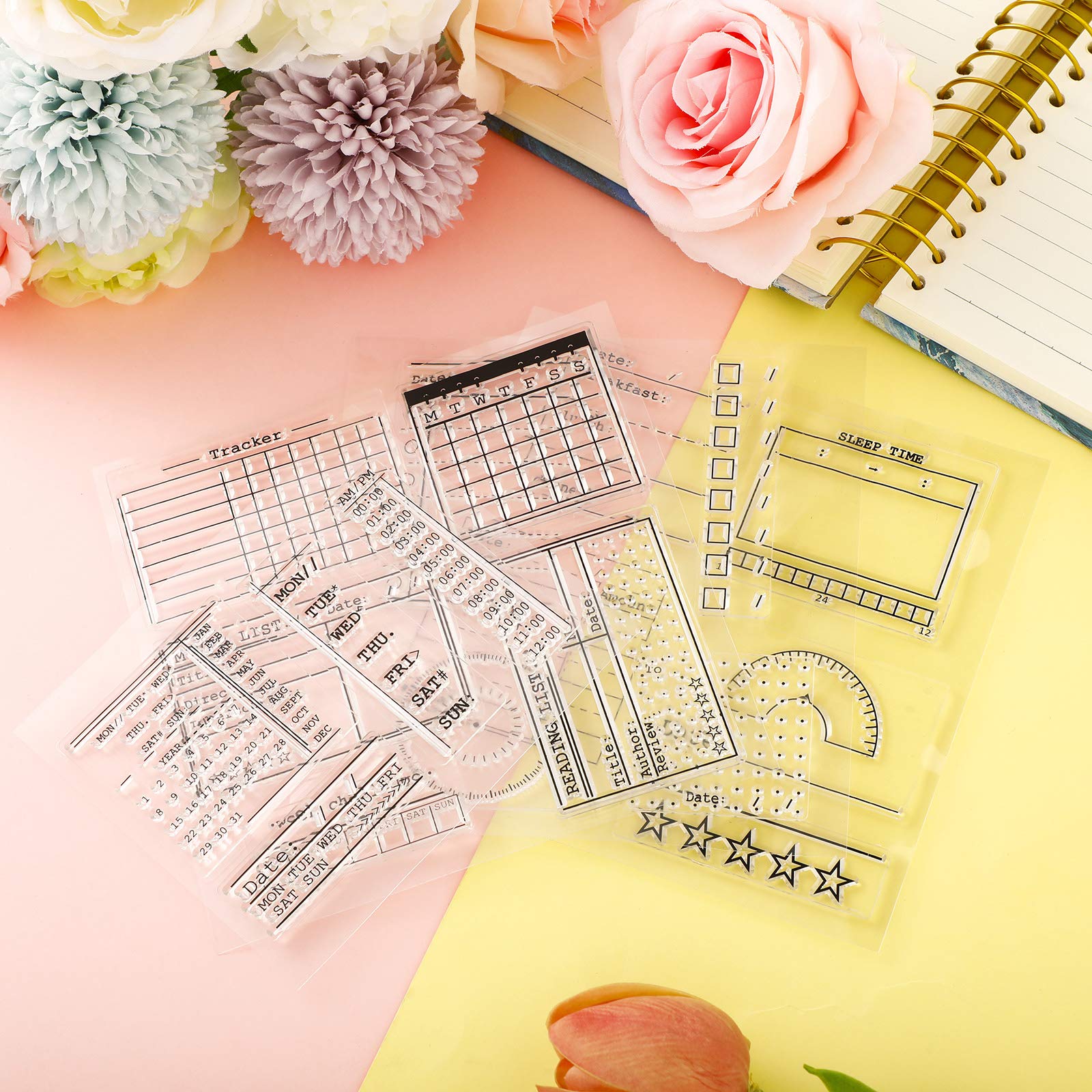 Zonon 18-Piece Clear Journal Stamp Set with 4 Silicone Calendar Planner Stencils - Perfect for Bullet Journaling, Weekly/Monthly Planning, DIY Crafts & Scrapbooking - Ideal for Organizing Tasks, Creative Ideas & Memory Keeping