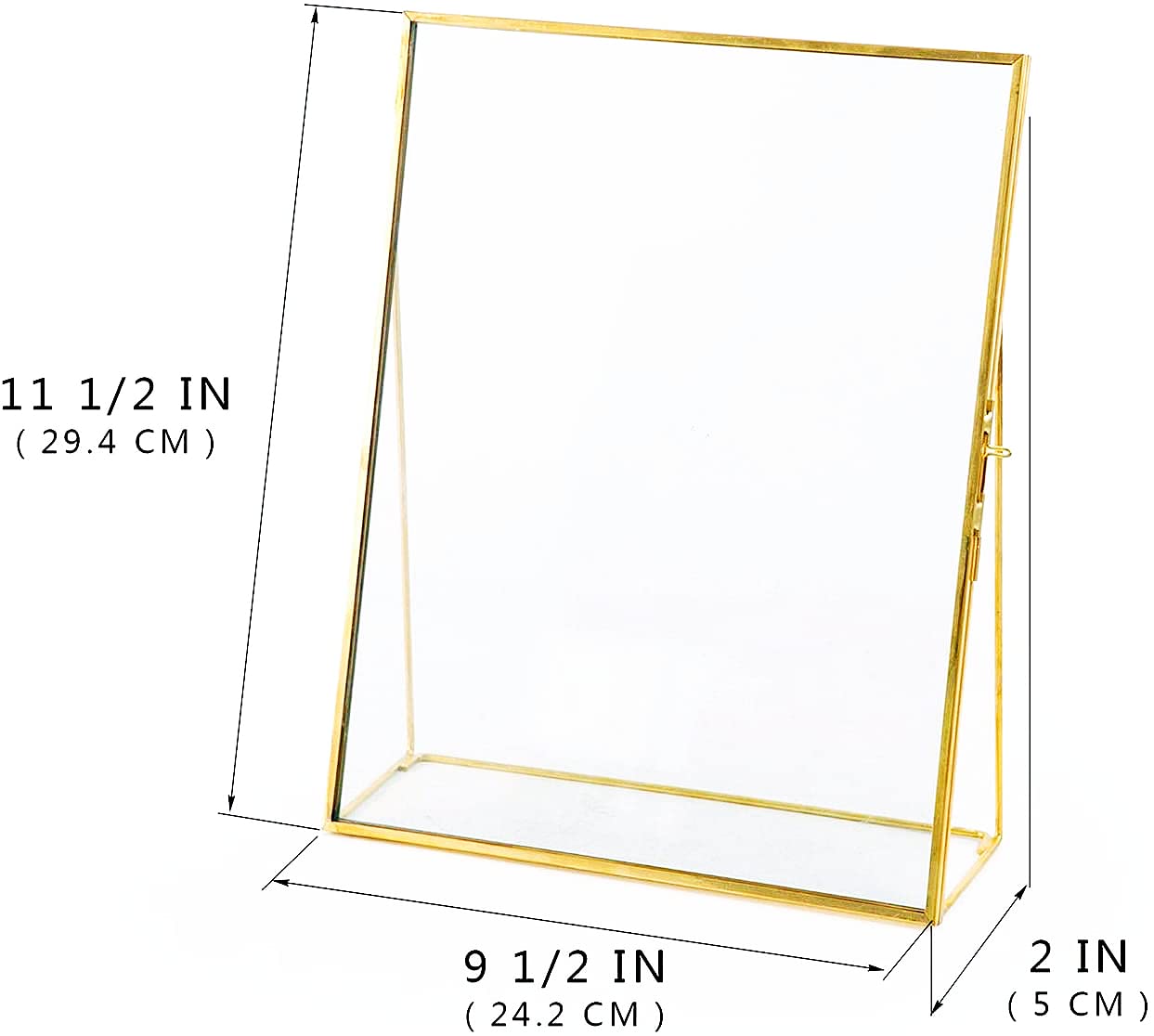 Large Rectangle Gold Picture Frame - 9.5x11.5 Inch Double Glass & Golden Metal Photo Frame for Family Photos, Desk, Vanity, Dresser | Nordic Home Decor for Bedroom, Living Room, Office & Gift Giving