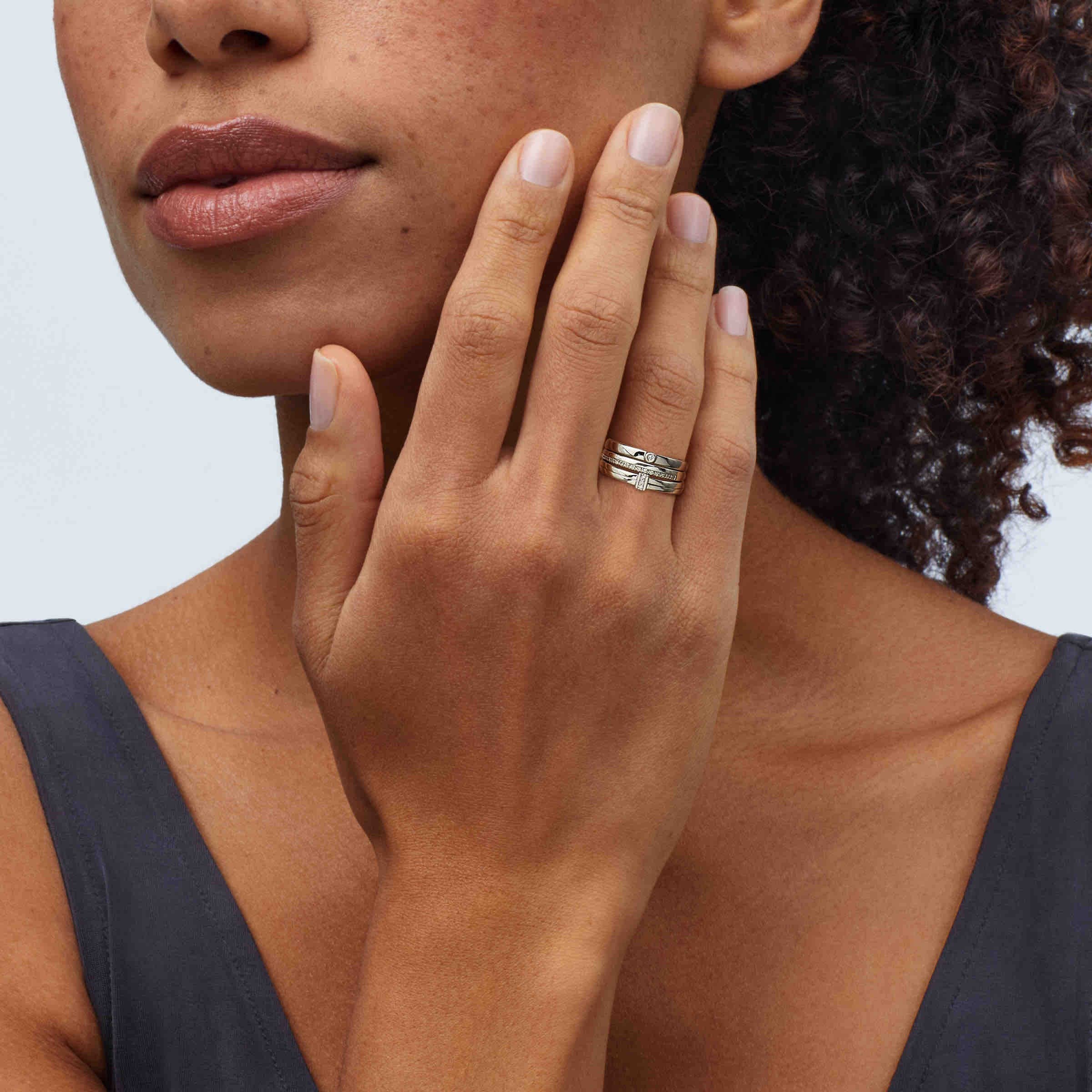 Welry Stacking Rings with Diamonds - Set of 3 Sterling Silver Rings for Women | Perfect for Layering, Everyday Wear & Special Occasions