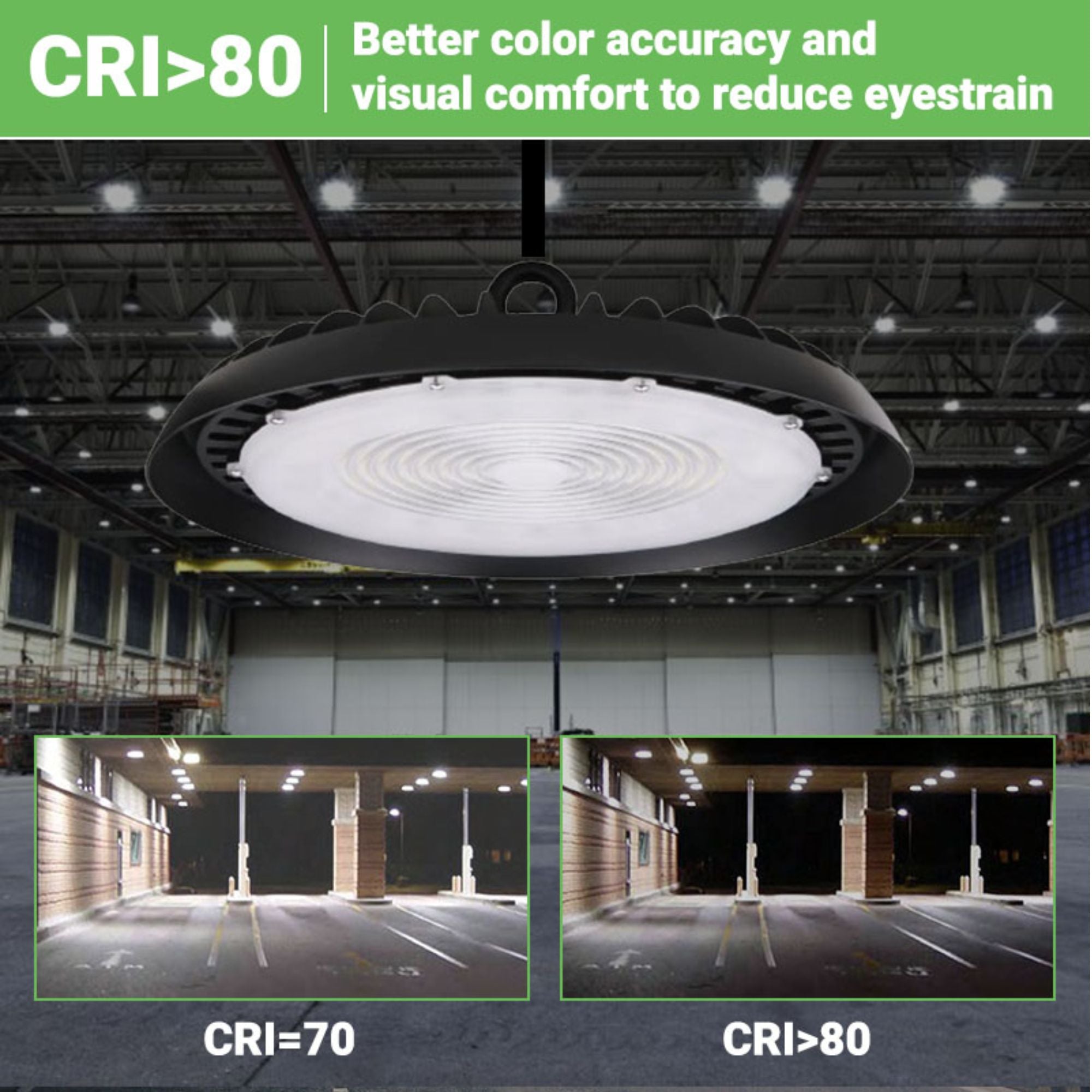 150W LED High Bay Light - 16,500 Lumens Slim UFO Fixture with Hook Mount - UL Listed - Perfect for Warehouses, Garages & Industrial Spaces