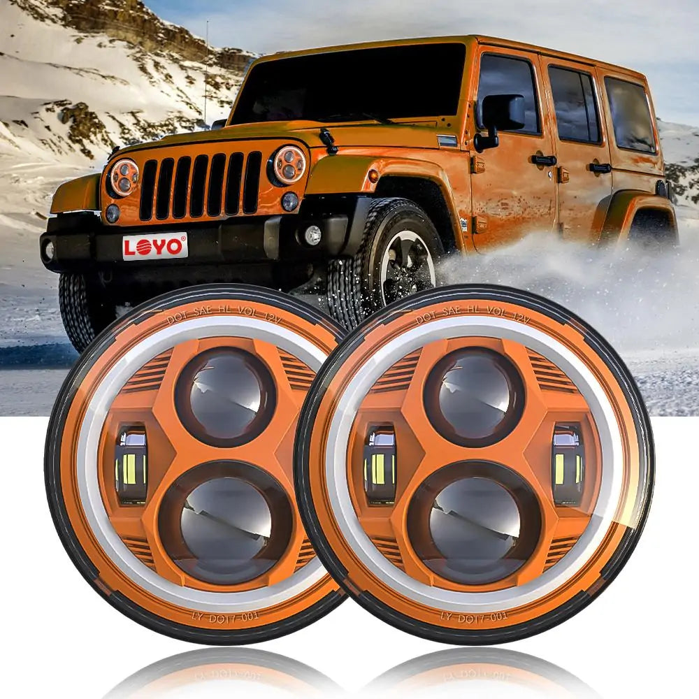 LOYO 7 Inch LED Round Headlight with Halo Ring for Jeep JK JL JT - High Performance Off-Road Lighting Upgrade (Pair) | Perfect for Night Driving & Off-Road Adventures