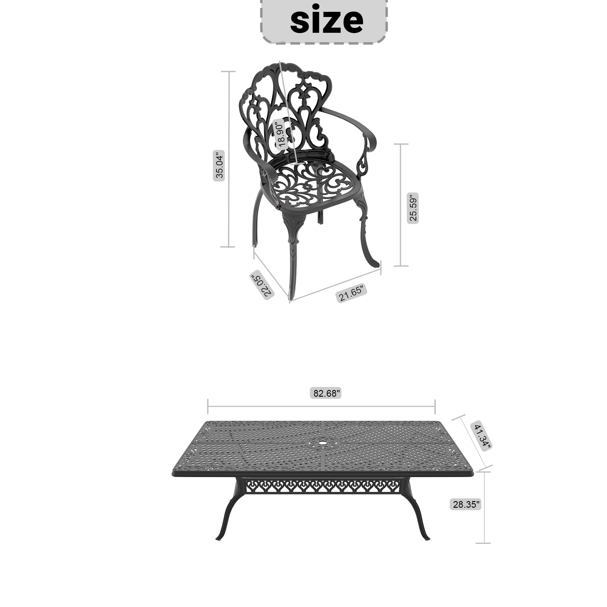 7-Piece Cast Aluminum Patio Furniture Set with Cushions (Random Colors) - Outdoor Dining & Lounge Set for Garden, Poolside, or Backyard Relaxation