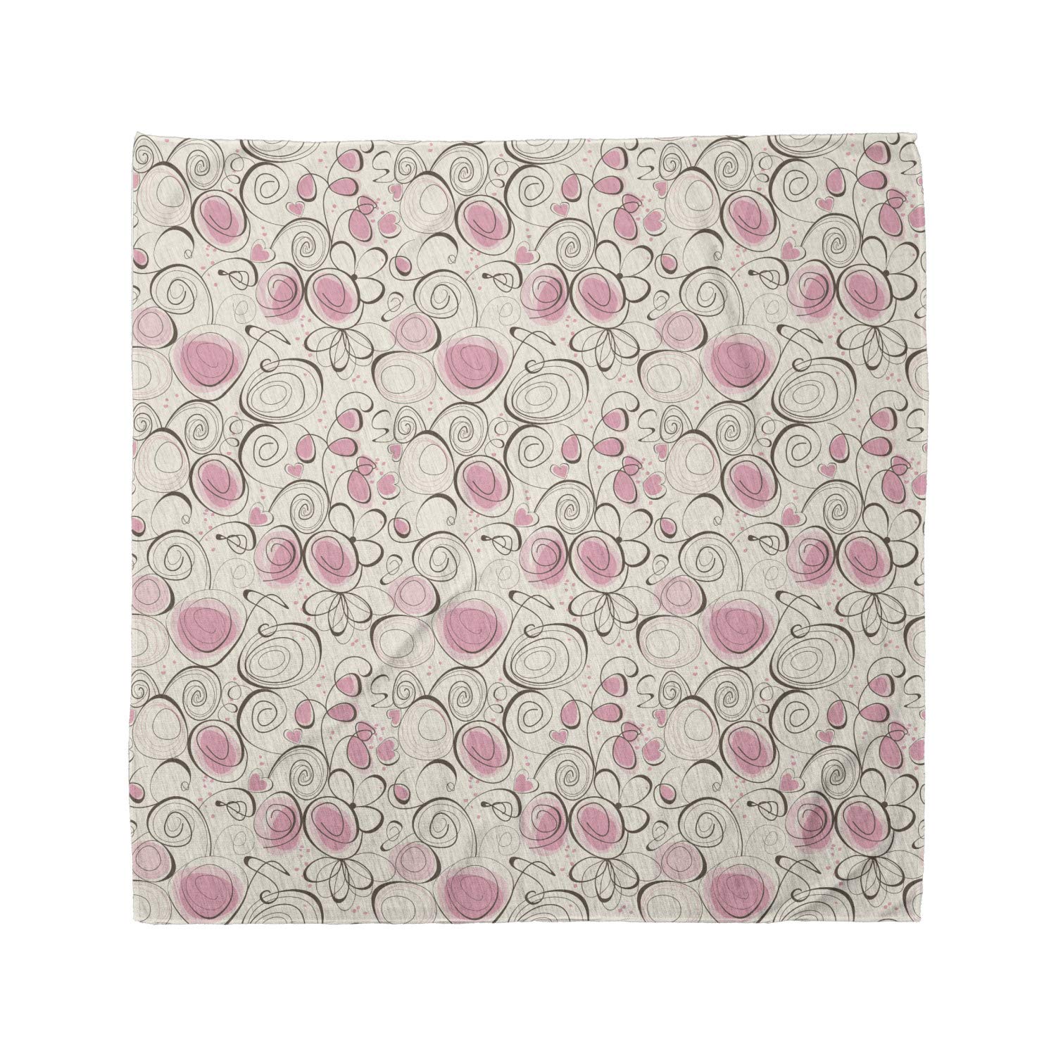 Ambesonne Rose Bandana - Doodle Swirls & Hearts Design - Unisex Head Scarf & Neck Tie for Men & Women - Perfect for Outdoor Activities, Music Festivals & Fashion Accessories