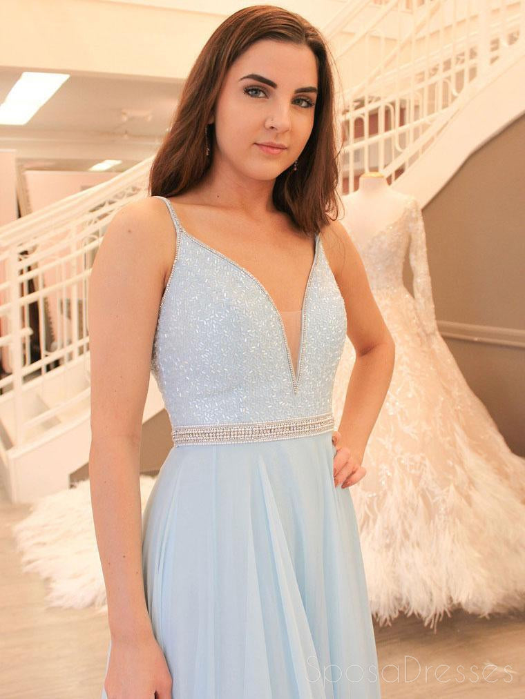 Elegant Pale Blue Sexy Backless V-Neck Spaghetti Strap Long Evening Prom Dress for Women - Perfect for Prom, Homecoming, Parties & Special Occasions