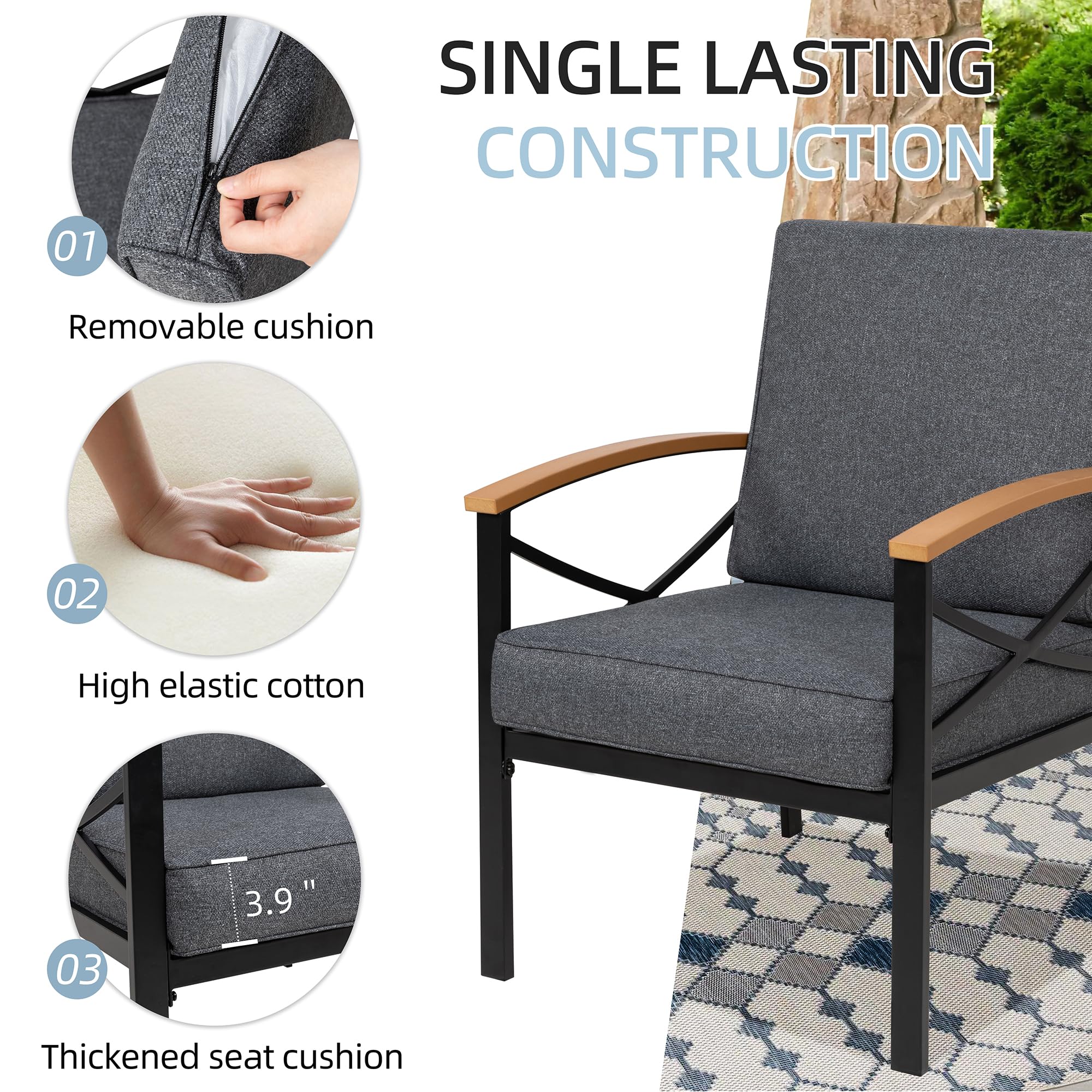 5-Piece Outdoor Metal Patio Furniture Set with Coffee Table - Durable Garden Conversation Set for Patio, Backyard, Balcony & Poolside - Perfect for Relaxing & Entertaining Outdoors