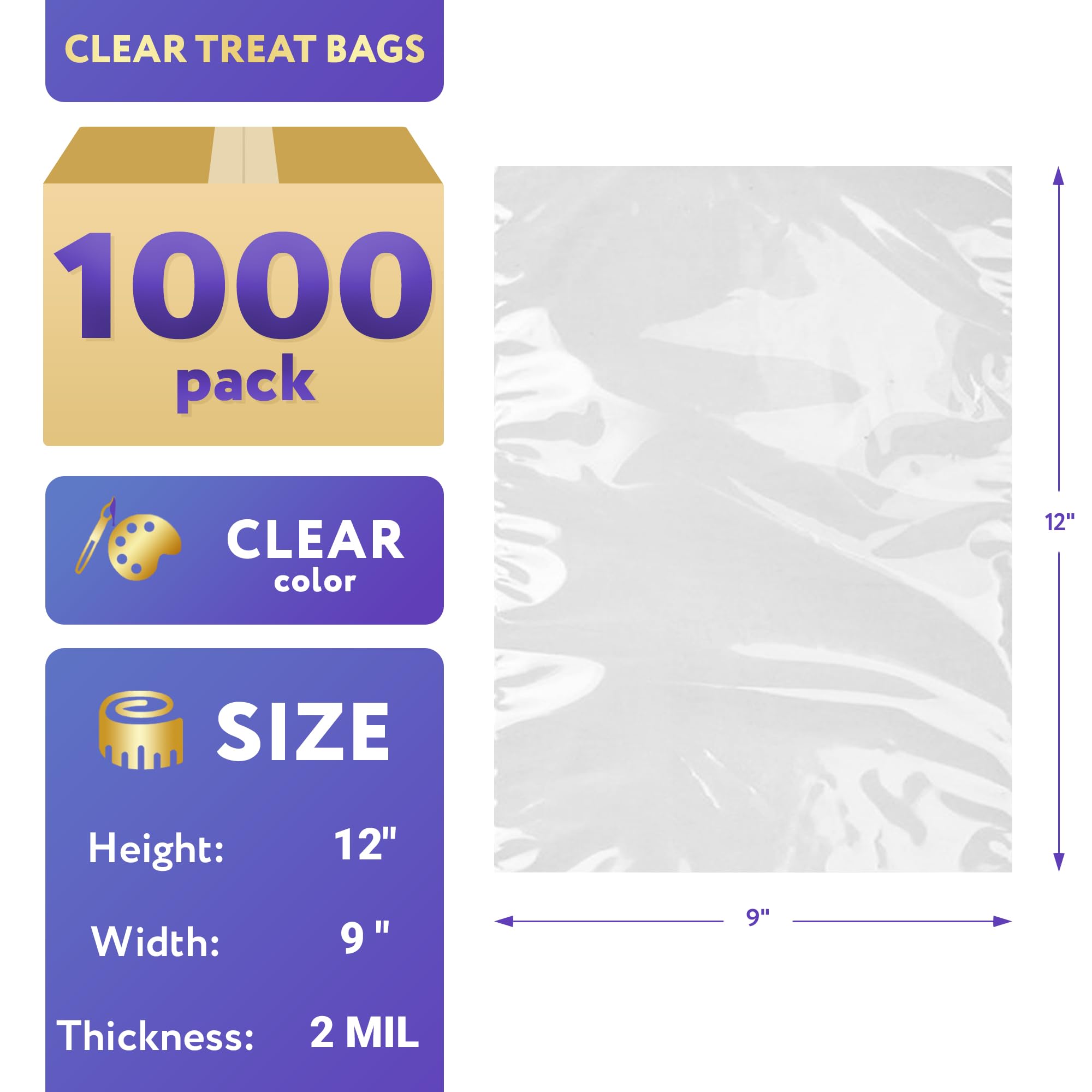 APQ 9x12 Inches Clear Poly Mailers - Pack of 1000, 2 Mil Waterproof Shipping Bags with Open Top | Perfect for Small Items, Ecommerce Packaging, Jewelry, Crafts & Retail Shipping