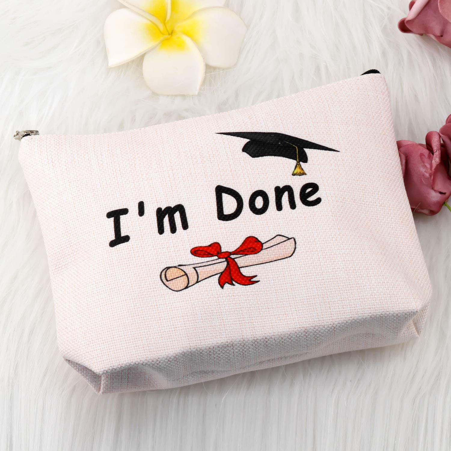 PXTIDY Graduation Makeup Bag 2025 - Congrats Gift for Her (Beige) - Perfect for College Grads