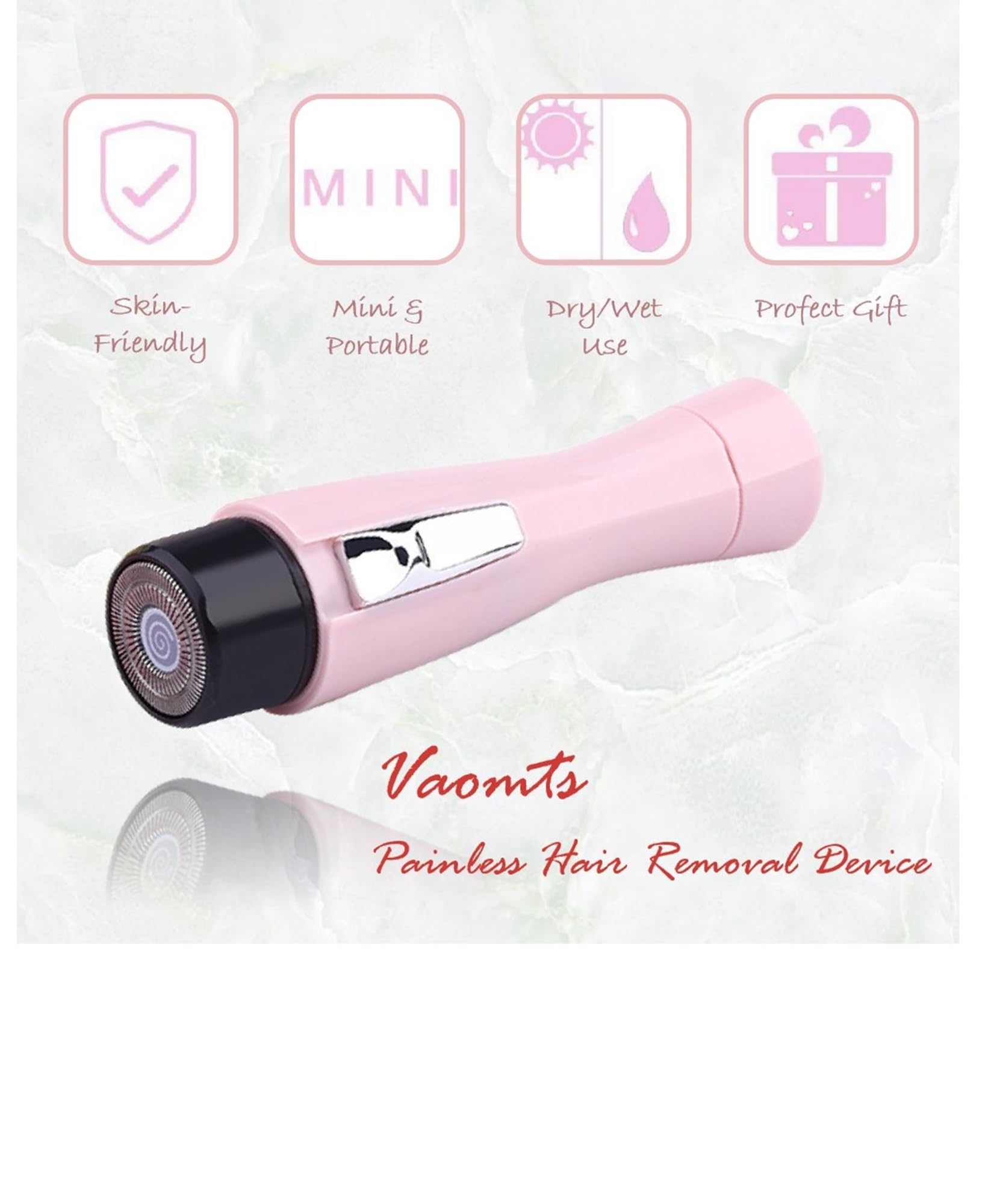 Painless Facial Hair Removal Device for Women - Rechargeable Electric Razor for Face, Chin, Upper Lip & Arms | Smooth Skin at Home & On-the-Go (Pink)