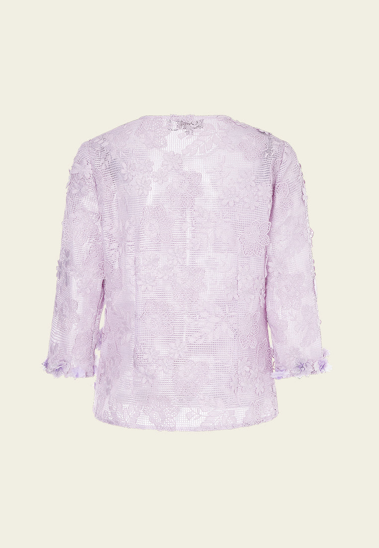 Elegant Lilac Mid-Sleeve Lace Jacket for Women - Perfect for Weddings, Parties & Spring Outfits