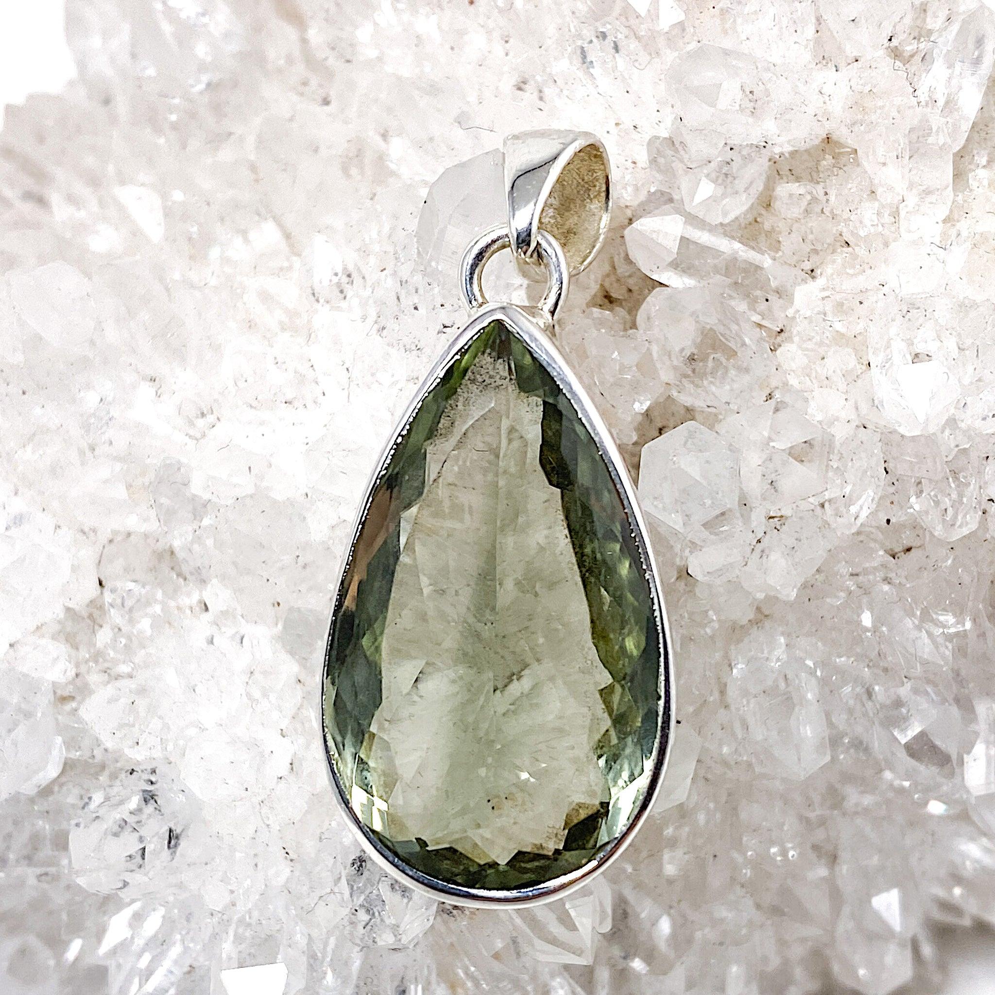 Prasiolite Teardrop Faceted Pendant Necklace KPGJ2159 - Elegant Green Gemstone Jewelry for Women, Perfect for Weddings, Parties & Special Occasions