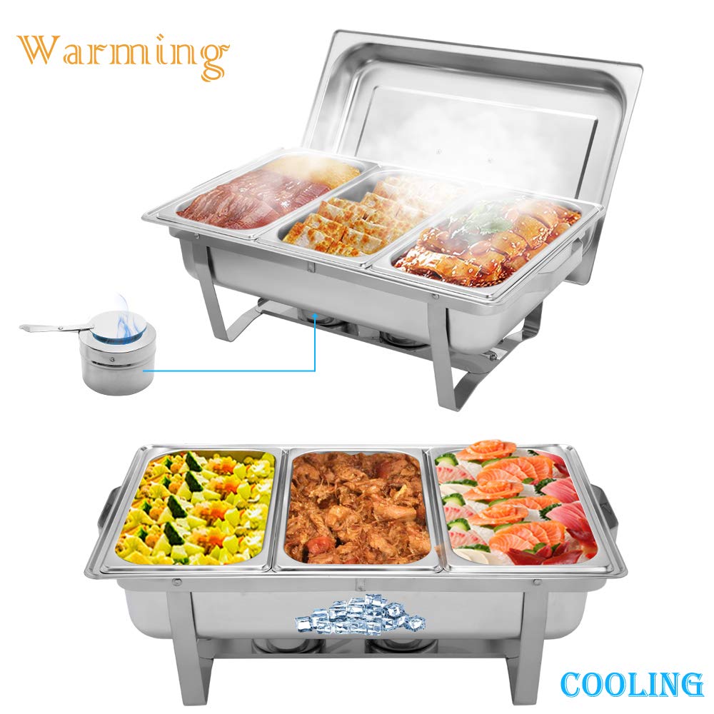 ROVSUN 8 Quart 2 Pack Stainless Steel Chafing Dish Buffet Set - NSF Certified Catering Chafer with 3 Half Size Food Pans & Foldable Frame - Perfect for Restaurants, Parties, Weddings & Buffet Serving