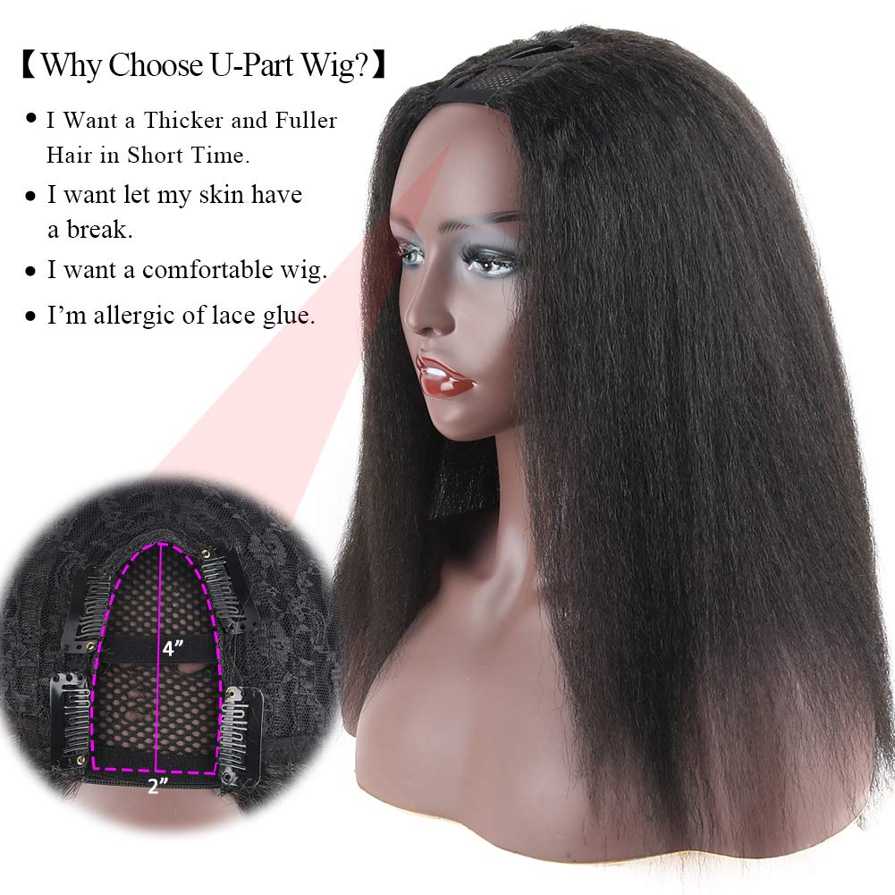 16 Inch Yaki U Part Wig for Black Women - Kinky Straight Synthetic Hair with 150 Density, Natural 4C Texture | Perfect for Daily Wear, Protective Styling & Special Occasions
