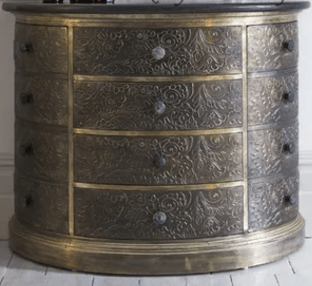 Handmade Embossed Antique Metal Chest of Drawers - Vintage Dresser for Bedroom Storage & Home Decor