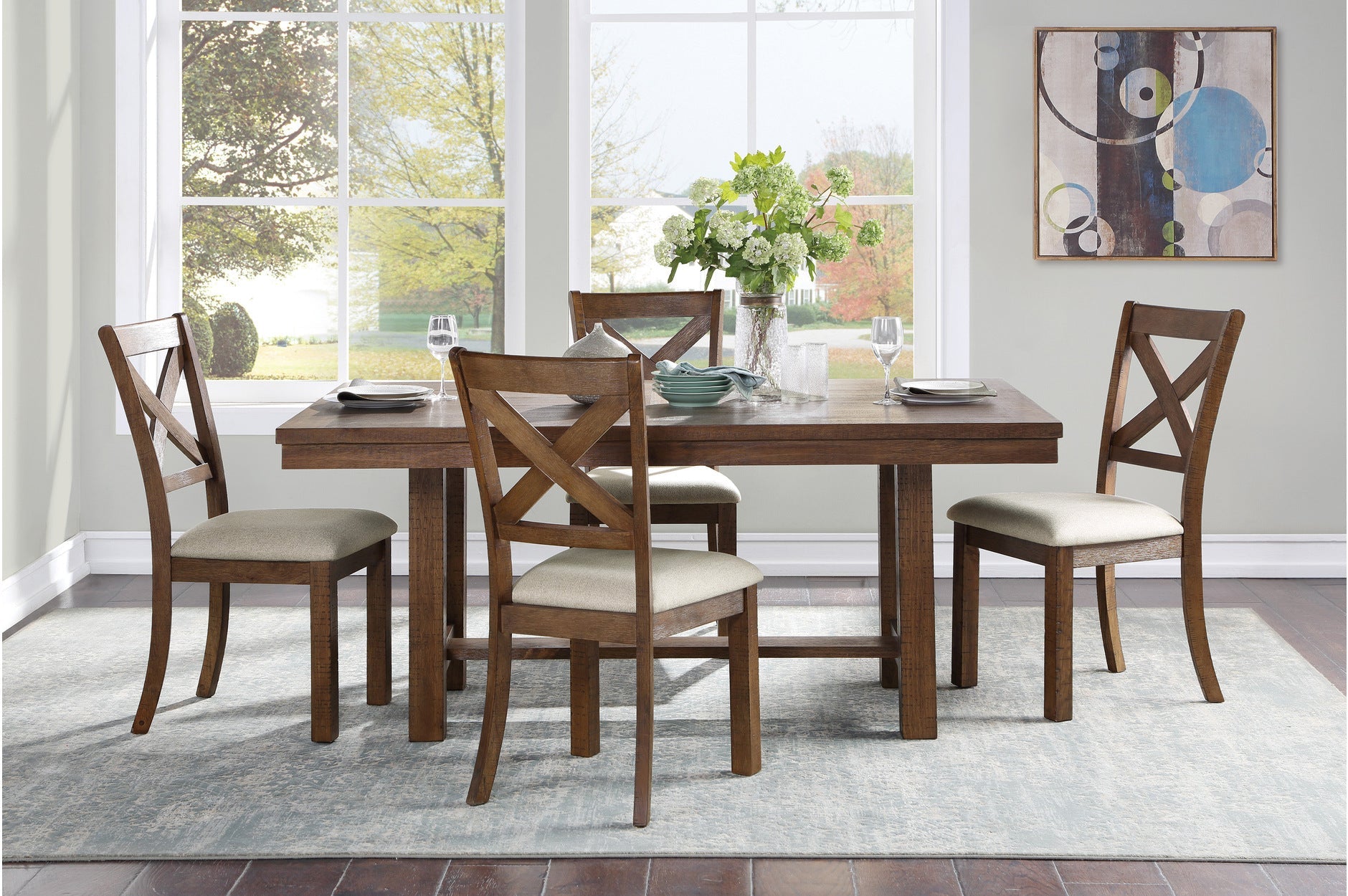 Bonner Collection Solid Pine 5-Piece Dining Set - Rustic Wood Kitchen Table & Chairs for Small Spaces, Perfect for Breakfast Nook or Apartment Dining Room