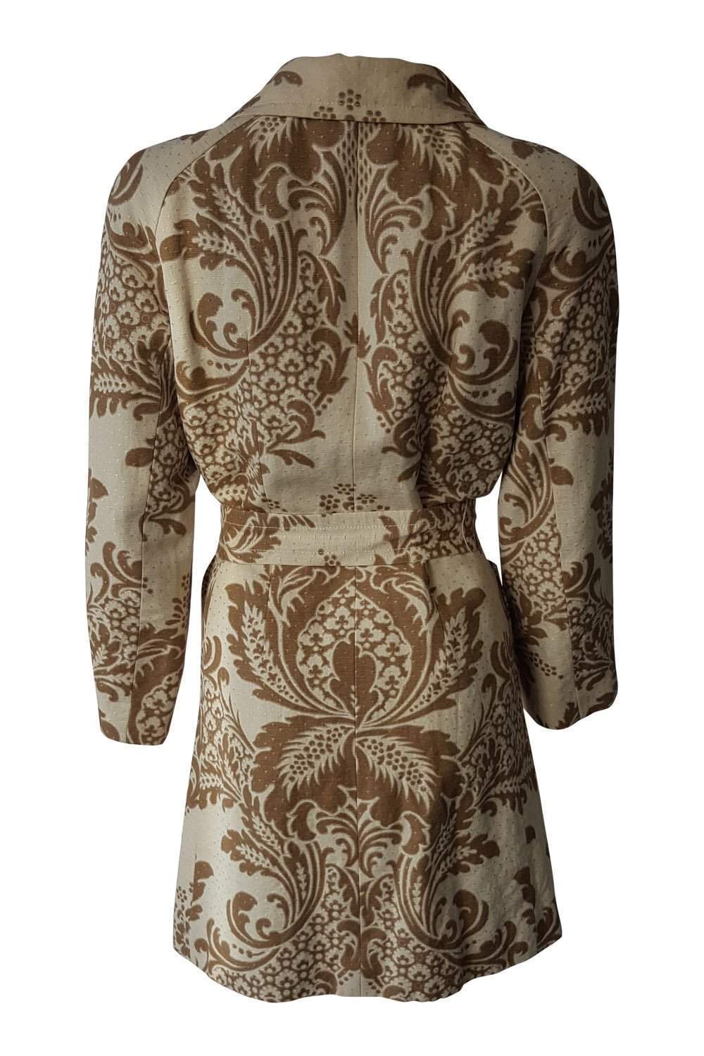 DKNY Women's Brown Linen Blend Floral Print Belted Coat - Size UK 8 (US 4) - Lightweight Spring/Summer Trench Coat for Office, Travel & Casual Outings