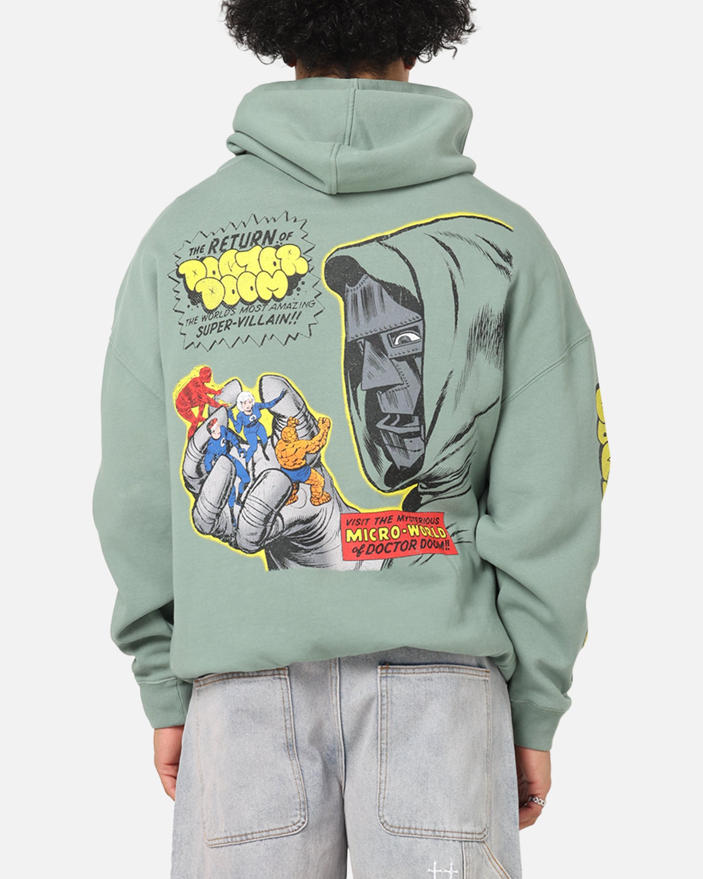 Marvel Doctor Doom Villain Hoodie - Washed Green Pullover Sweatshirt for Men & Women | Cosplay, Halloween Costume, Comic Con Outfit, Superhero Fan Gift