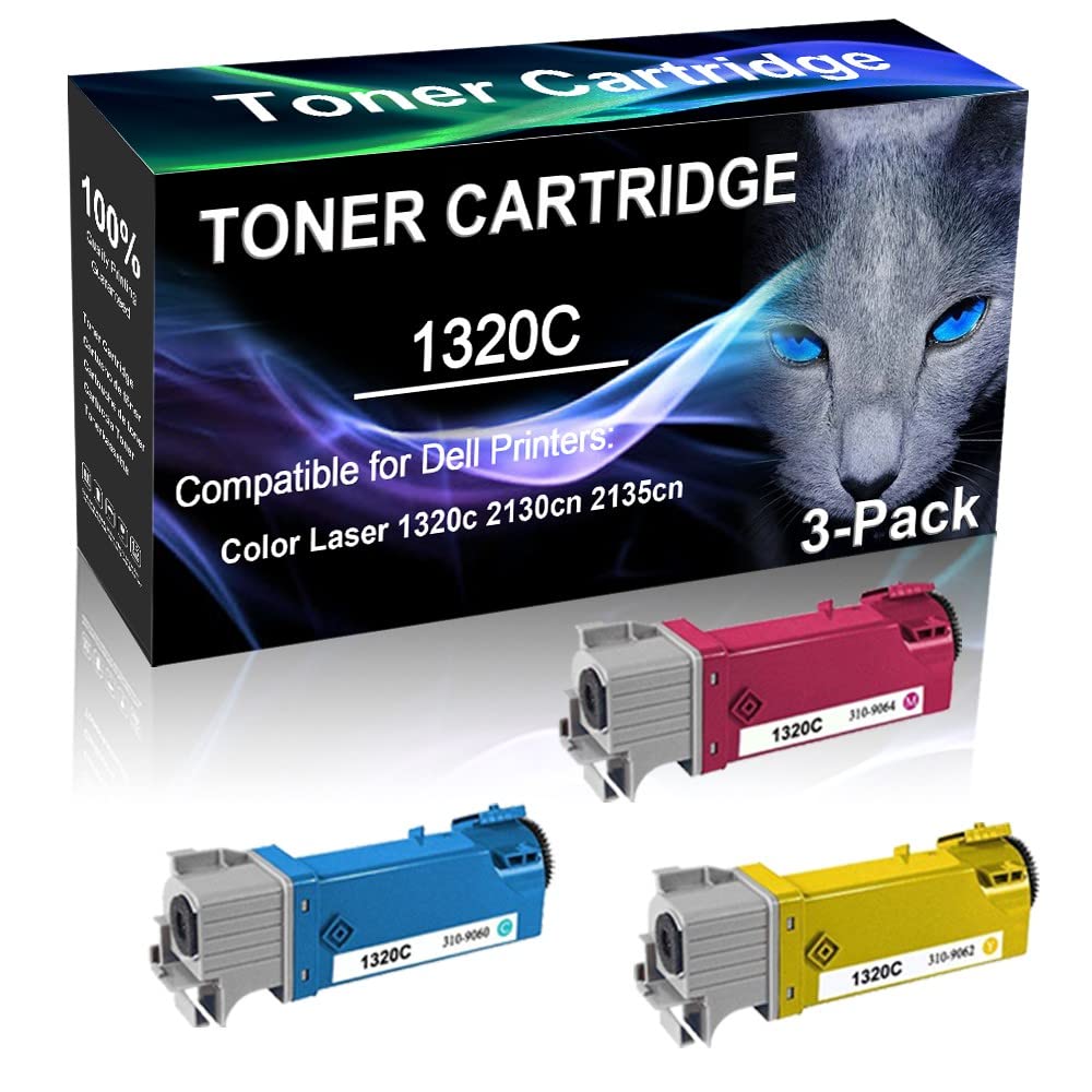 3-Pack (Cyan, Yellow, Magenta) High Yield Compatible Toner Cartridge for Dell Color Laser 1320c Printer - 310-9060/9062/9064 Replacement | Perfect for Office Printing, School Projects & Home Office Use