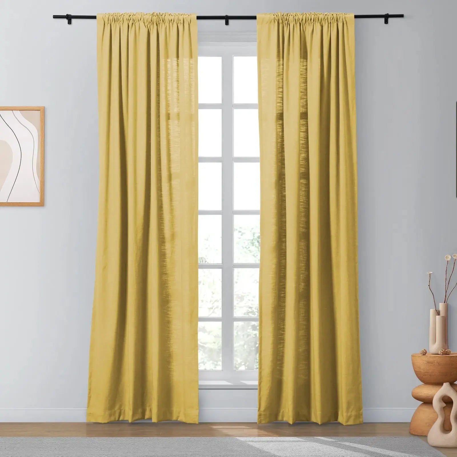 Isabella Heavyweight Cotton Blackout Curtains - Soft Top Thermal Insulated Drapes for Living Room & Bedroom - Noise Reducing & Energy Saving Window Treatments