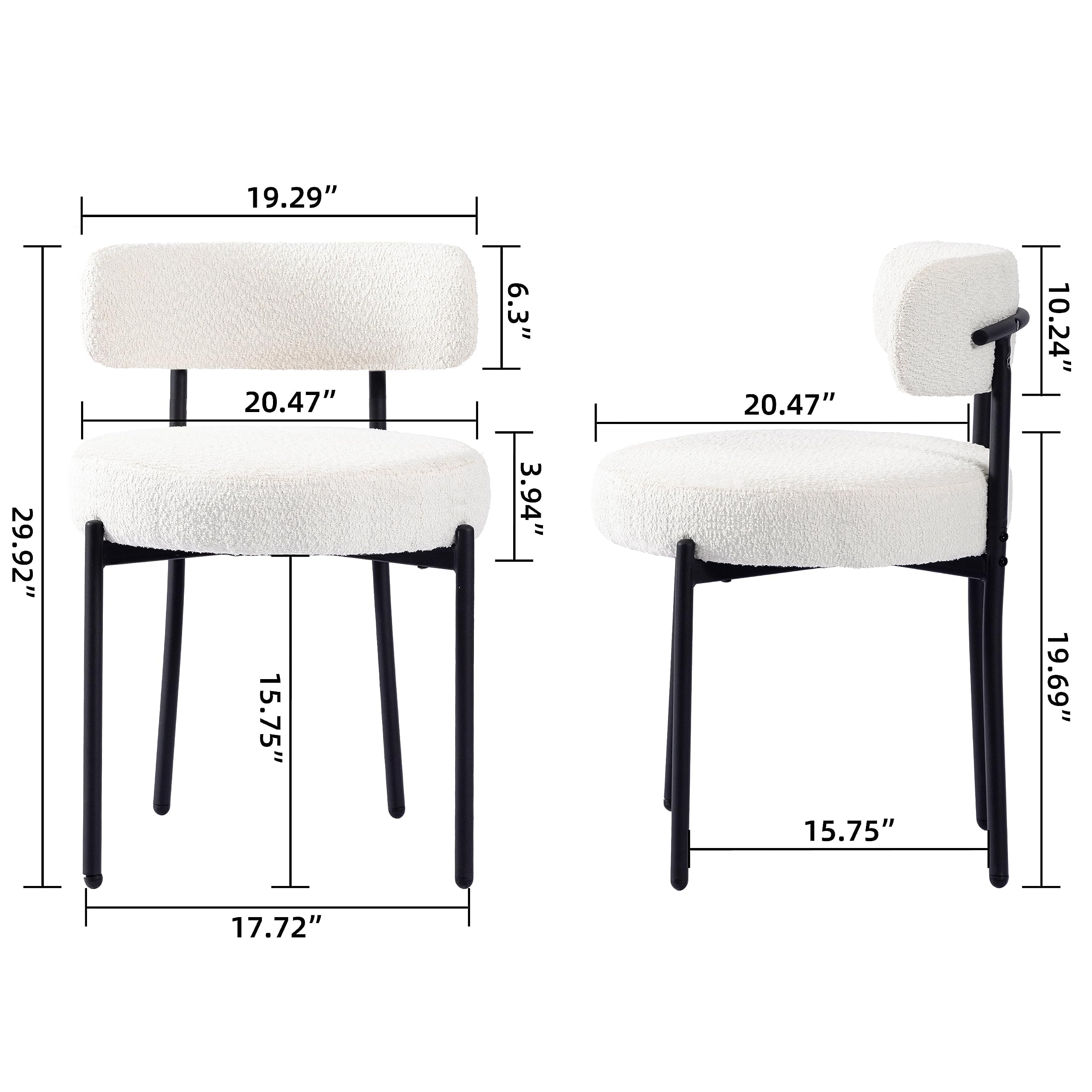 EDWELL White Dining Chairs Set of 2 - Modern Mid Century Kitchen Chairs with 3.94