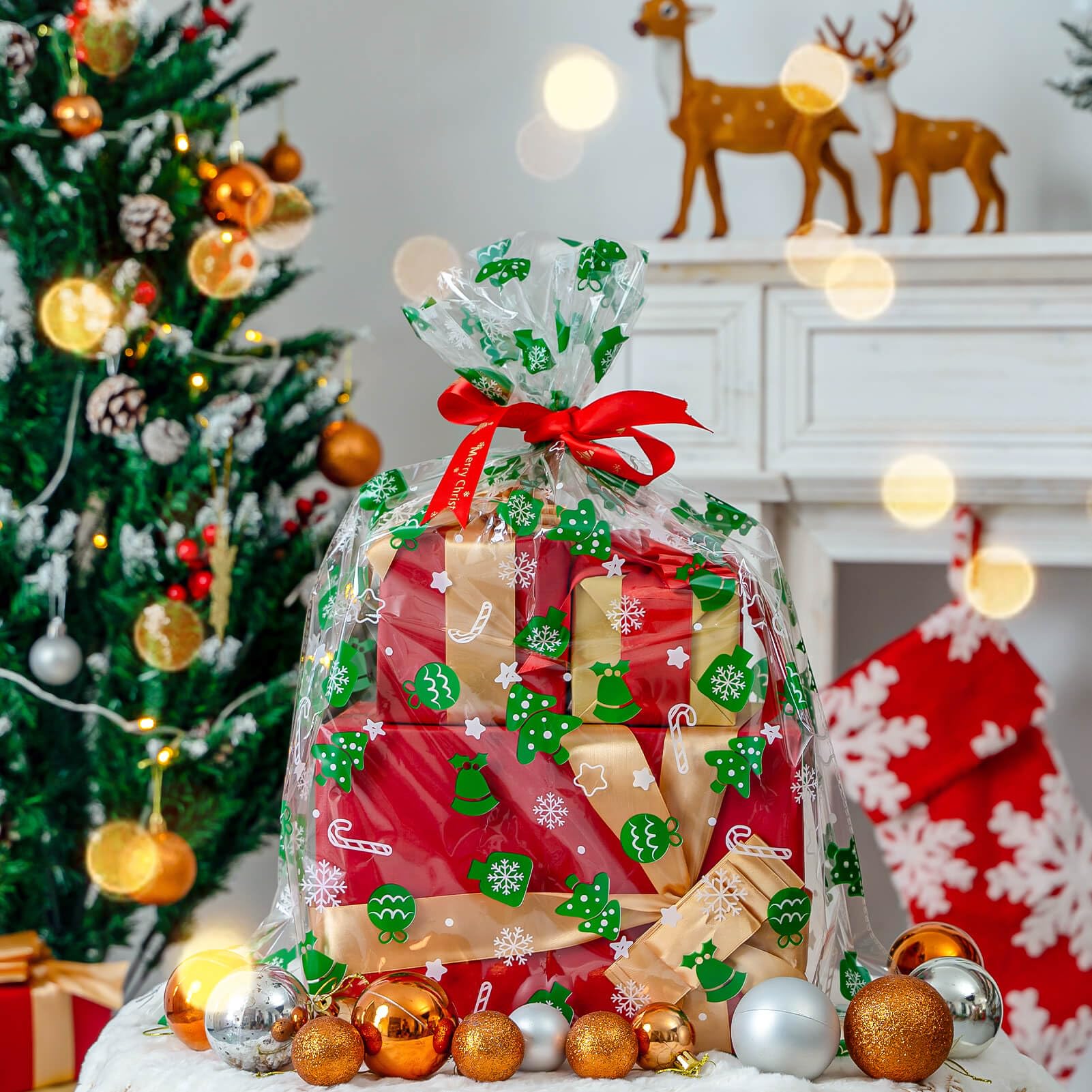 **CubesLand Christmas Cellophane Gift Wrap Basket Bags - 17.71