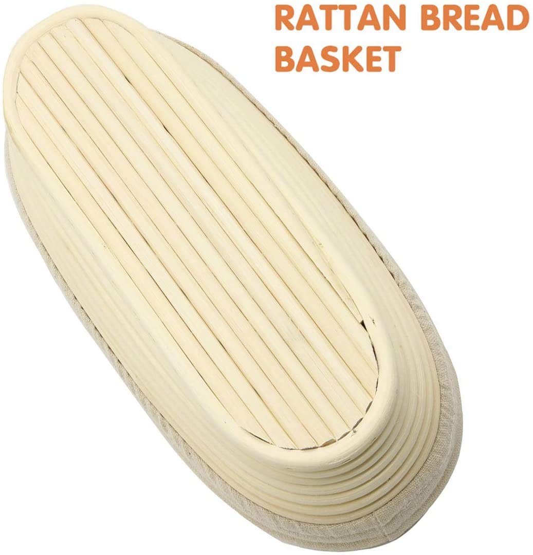 2 PCS 8 Inch Oval Long Banneton Bread Proofing Basket with Liner - Rattan Dough Rising Basket for Sourdough, Artisan Bread Baking - Perfect for Professional & Home Bakers (Ideal for Bread Making, Kitchen Baking Essentials)