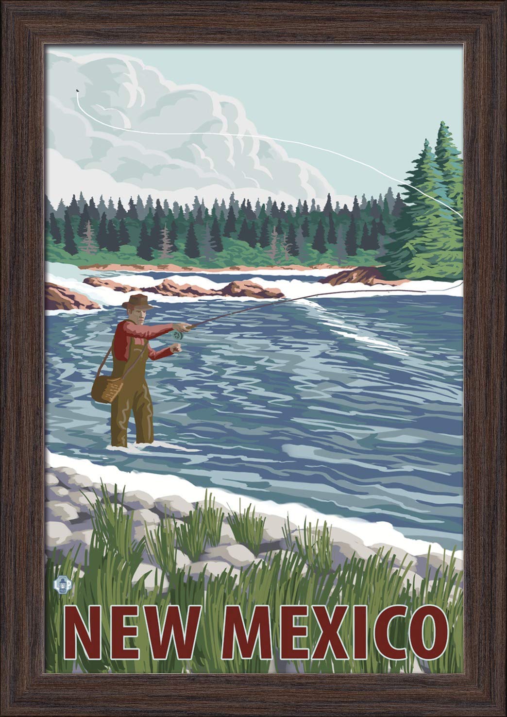 Fly Fishing Scene New Mexico - 12x18 Giclee Fine Art Print with Recycled Wood Frame in Espresso Brown - Perfect for Home Office, Living Room & Cabin Decor