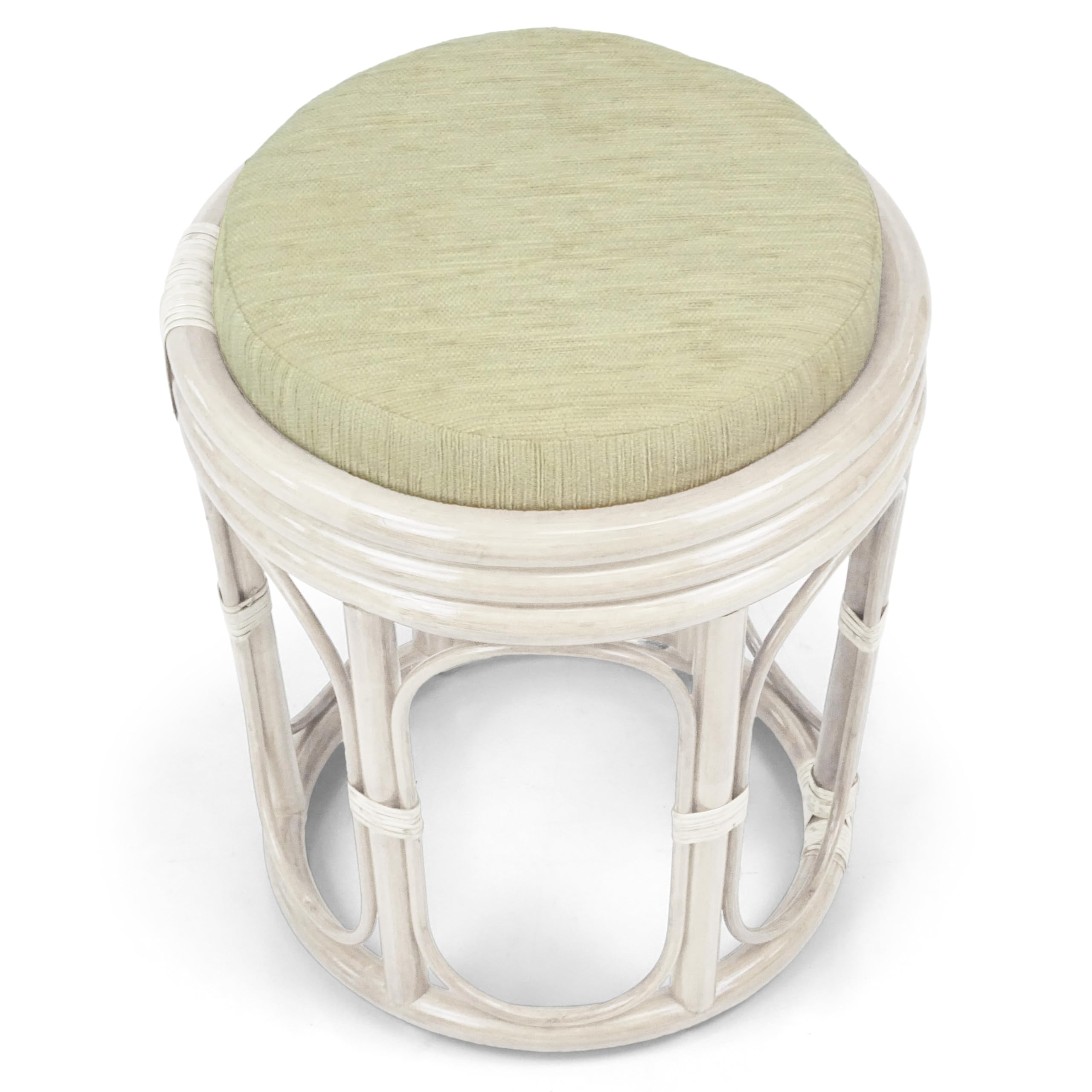 Handmade Rattan Wicker Vanity Stool - Fully Assembled White Wash Bedroom Seat for Makeup, Dressing & Home Decor