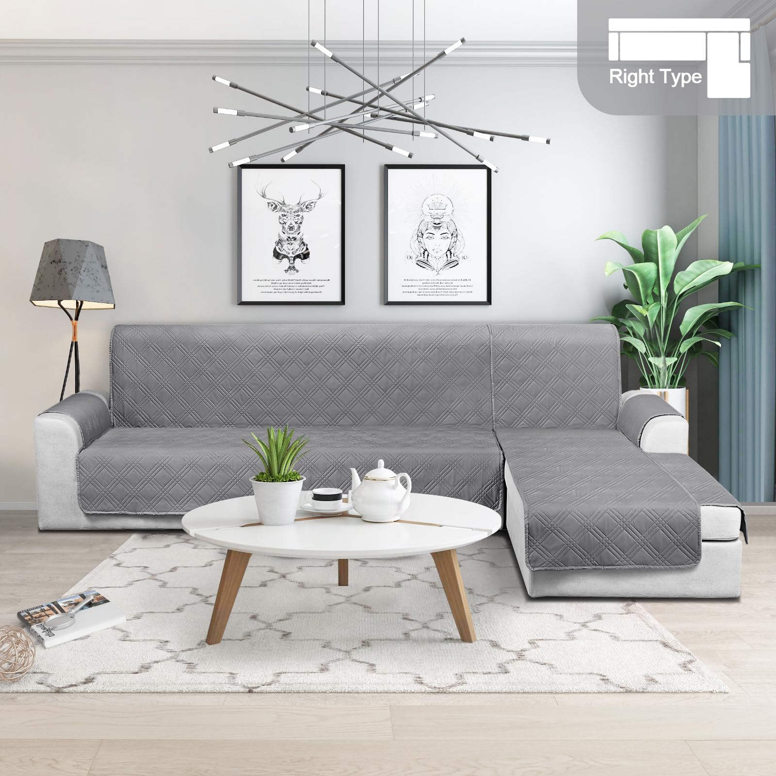 TAOCOCO Waterproof L-Shaped Sectional Sofa Cover Set - 3-Piece Reversible Couch Protector with Elastic Straps for Pets & Kids (X-Large, Gray) | Perfect for Living Room, Family Room & Pet-Friendly Homes