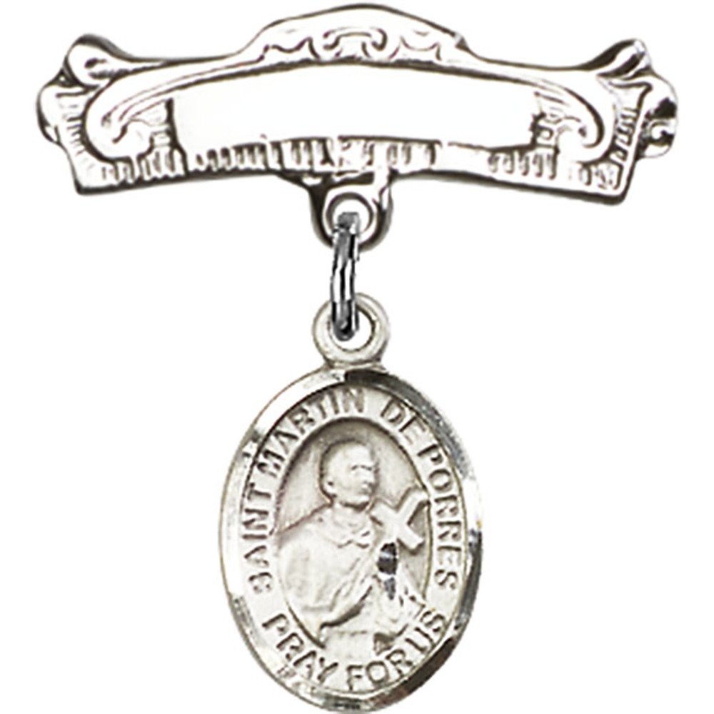 Sterling Silver Baby Badge with St. Martin de Porres Charm - 7/8