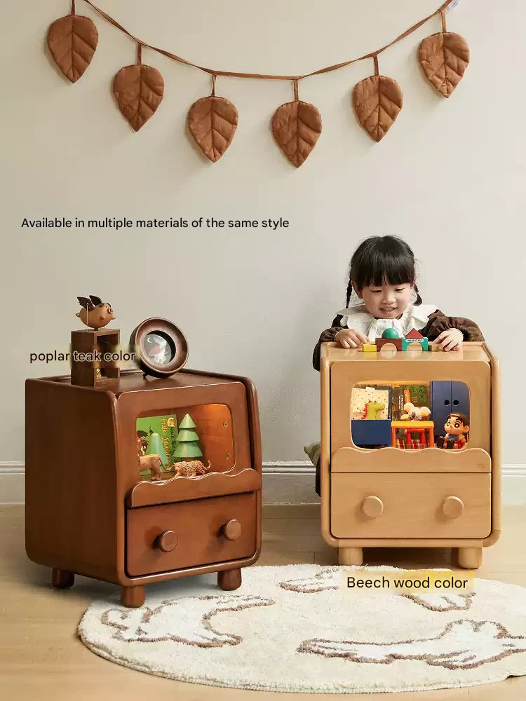 Solid Wood Kids Nightstand with LED Lights - Modern Children's Bedside Table for Bedrooms, Nursery & Kids Room Decor