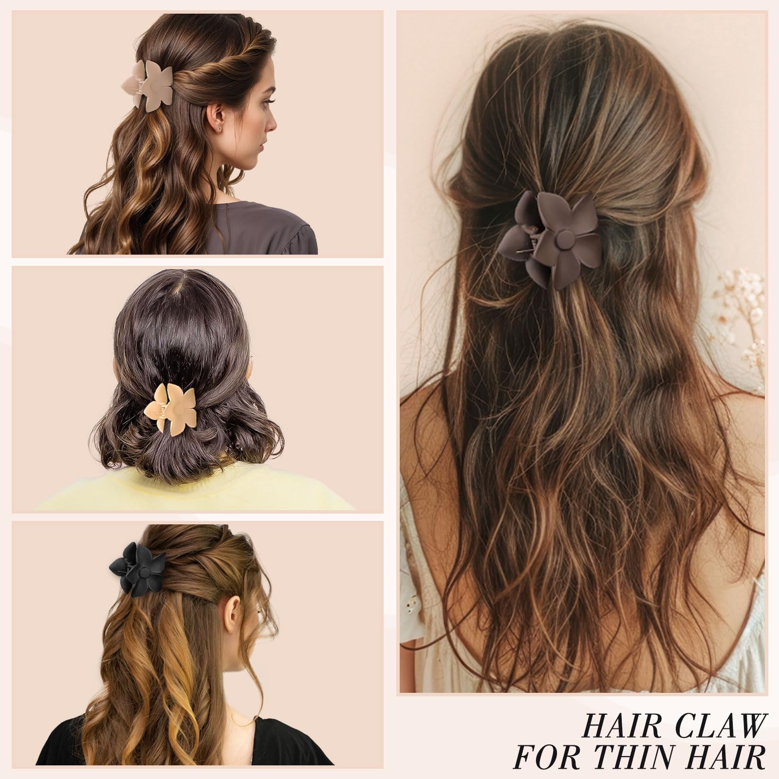 8 Pcs Hawaiian Hibiscus Flower Claw Clips for Women & Girls - Medium Hair Clips for Thin Hair, Boho Hair Accessories for Beach, Summer, Wedding & Party Hairstyles