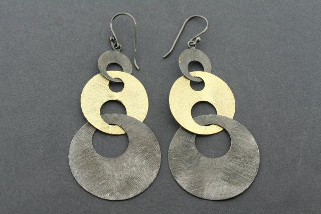 Oxidized & Gold Plated 3 Circle Drop Earrings for Women - Elegant Boho Dangle Jewelry for Party, Wedding & Everyday Wear