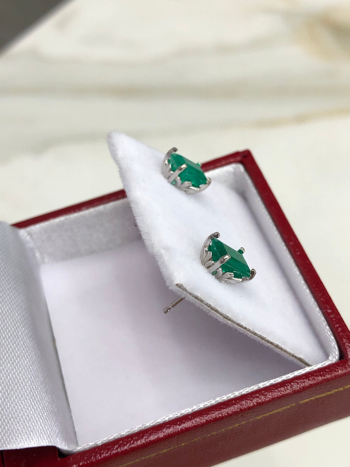 1.62tcw AAA+ Fleur De Lis Emerald Cut Stud Earrings in 14K Gold - Elegant Jewelry for Women, Perfect for Weddings, Parties & Special Occasions