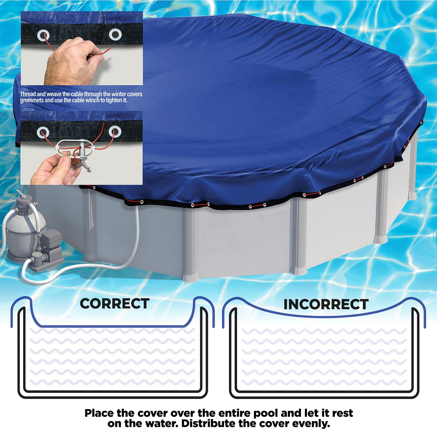 Premium Heavy-Duty Winter Pool Cover - 24 Ft Round Above Ground Pools, Royal Blue, Extra Thick & Durable, Tear-Proof, UV-Resistant, Reinforced Edges, Easy Installation | All-Season Protection for Swimming Pools, Ideal for Winter Storage & Snow Load Protection