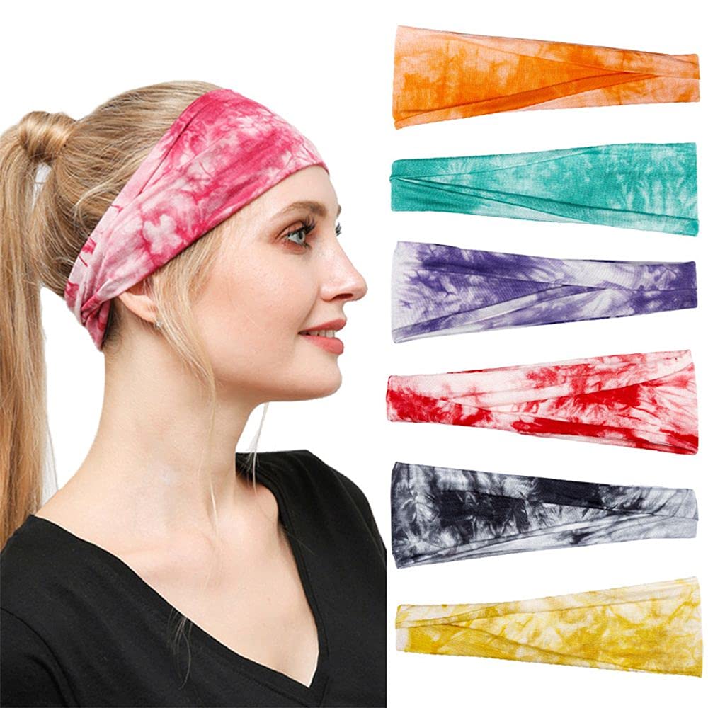 Non-Slip Yoga & Running Headbands for Women - Sweat Wicking Tie-Dye Hair Bands, Bandeau Headband (Wine Red) - Perfect for Workouts, Sports & Active Lifestyles