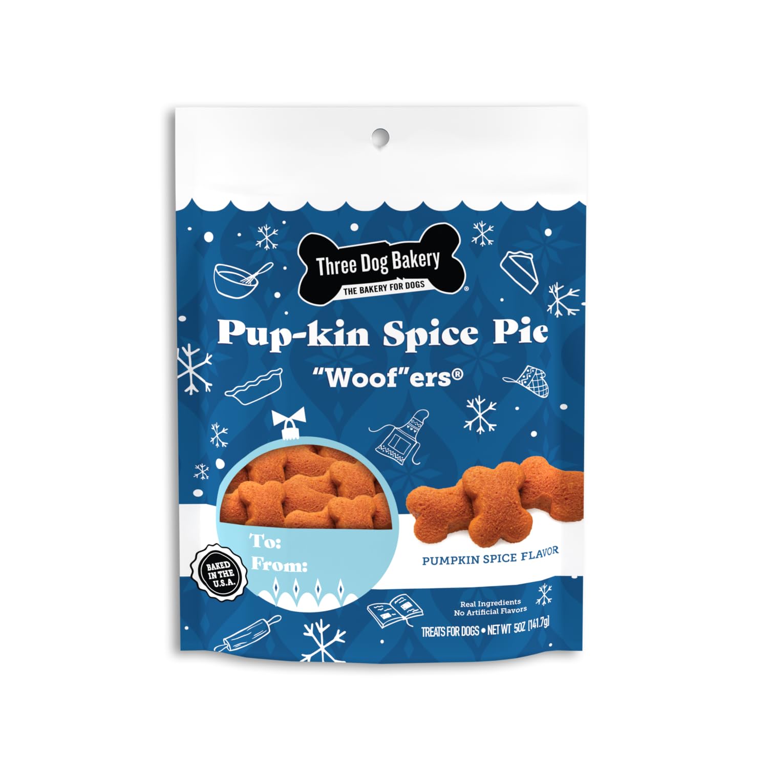 Three Dog Bakery Pup-Kin Spice Pie Woof'ers - Pumpkin & Cinnamon Flavored Dog Treats for Small, Medium & Large Breeds | Thanksgiving & Holiday Gifts for Dogs | Training Biscuits & Puppy Snacks | Perfect for Dog Training Rewards, Seasonal Celebrations, Family Gatherings & Pet Parties | Healthy Natural Dog Treats for Fall & Winter Holidays