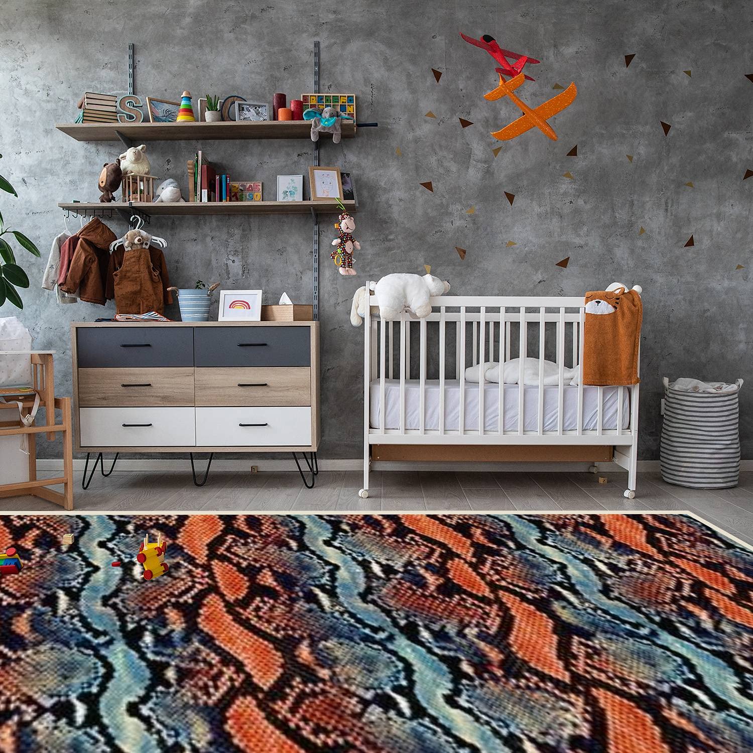 Modern Abstract Area Rugs - Stain Resistant Python Skin Snake Pattern Carpet for Living Room, Bedroom, Kitchen & Bathroom - Soft Rectangular Home Decor Mat Pad for Cozy Interior Design