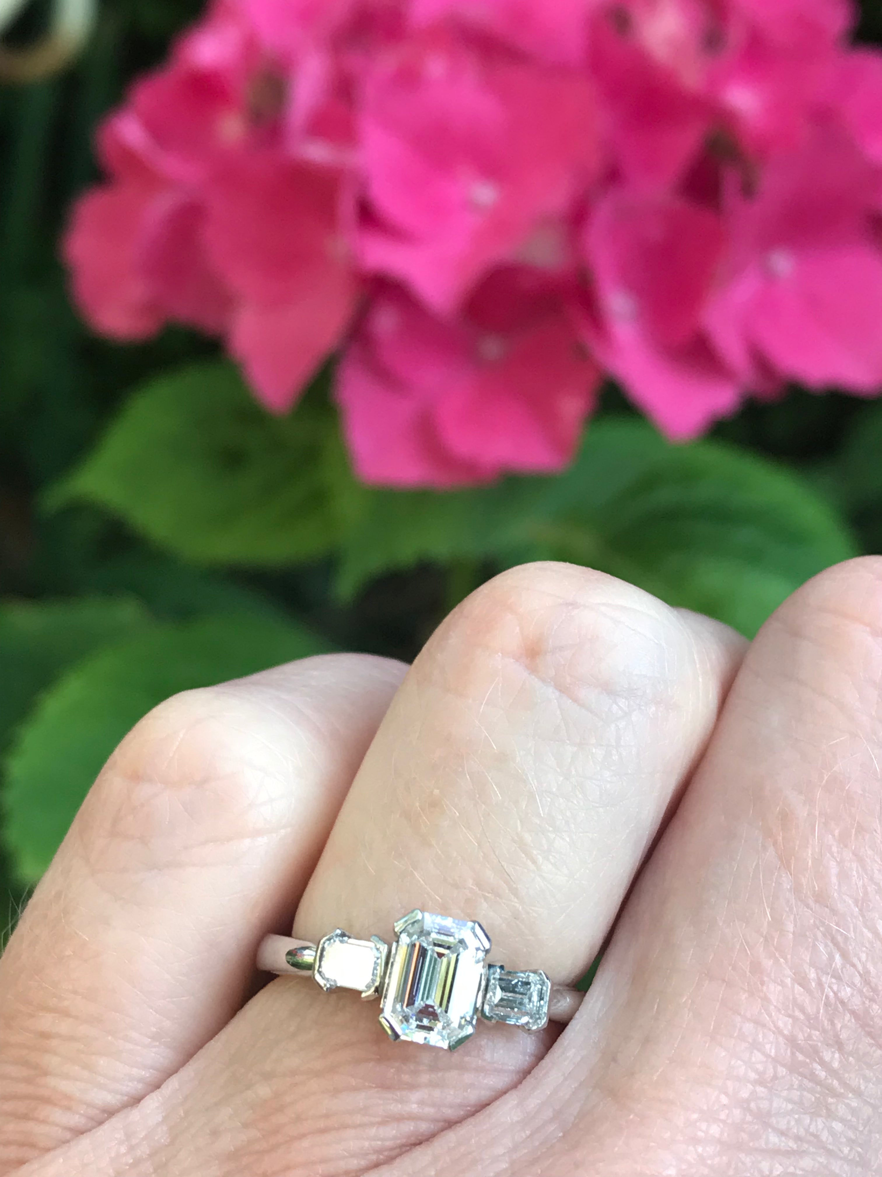 1.06ct Natural Emerald Cut Platinum Diamond Trilogy Ring for Engagement, Wedding & Anniversary Gifts | Elegant Jewelry for Special Occasions