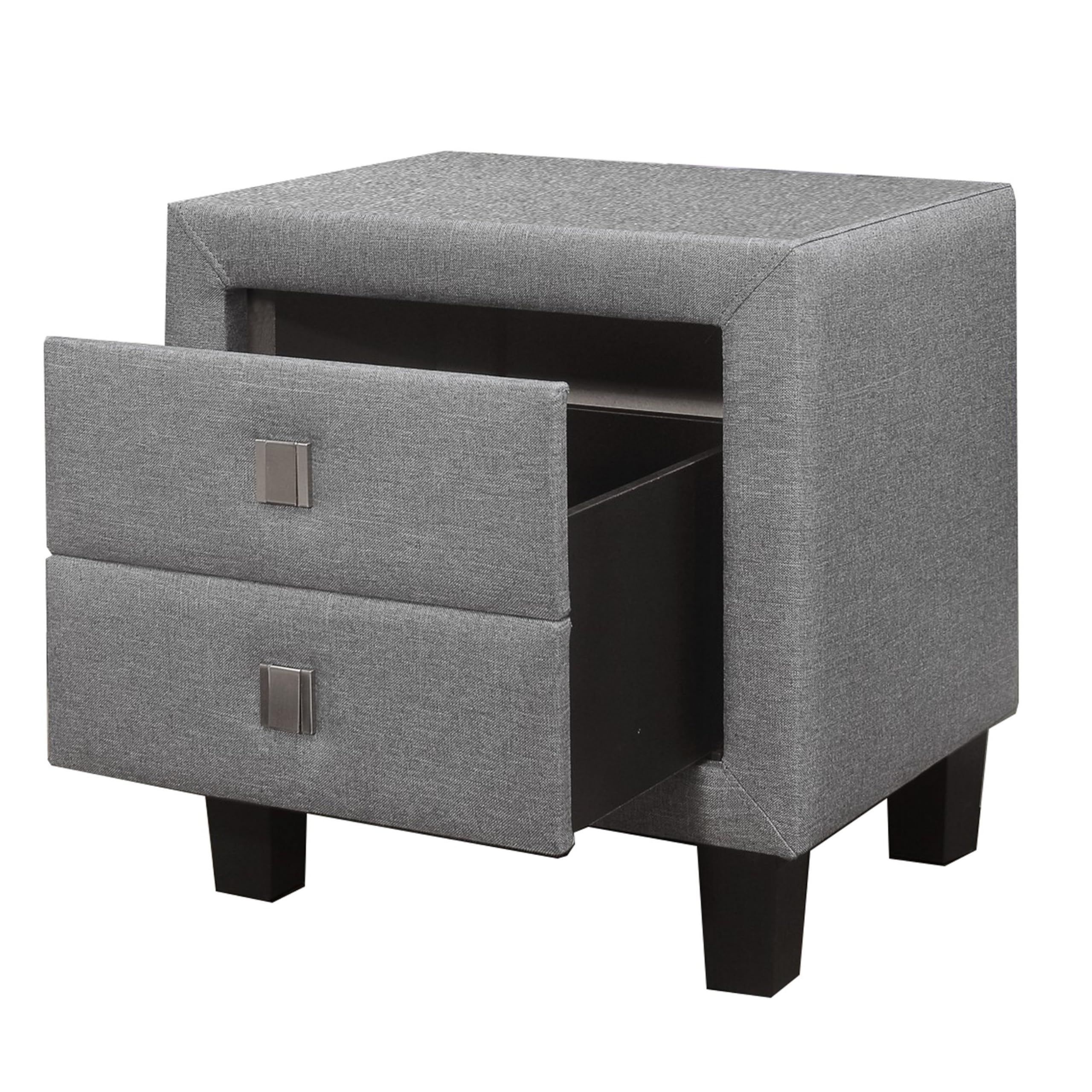 Benjara Gray Nightstand with Single Drawer & Fabric Wrapping - Modern Bedside Table for Bedroom, Living Room or Office (Home Decor Furniture)