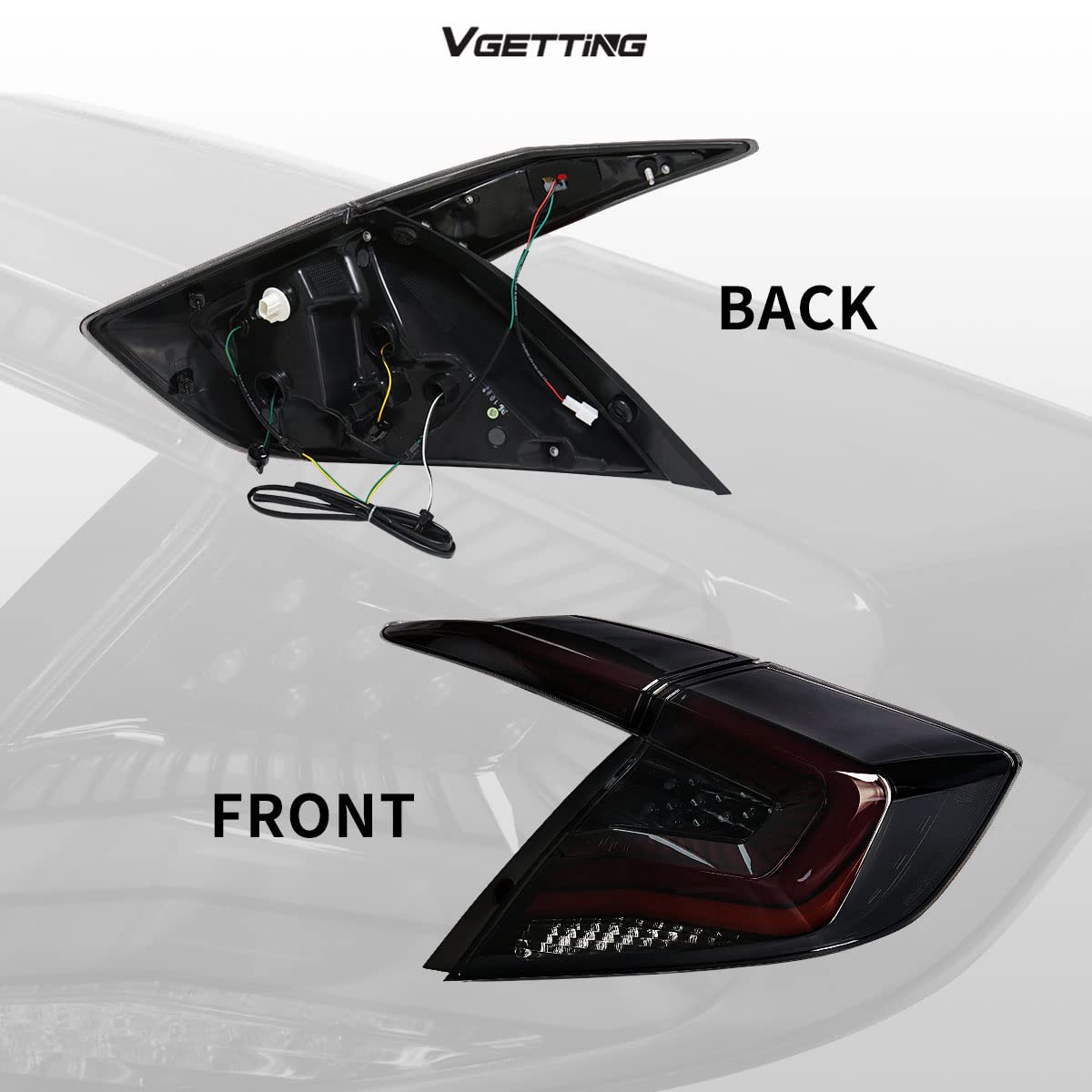 2016-2021 Honda Civic LED Tail Lights Assembly - Smoked Lens Brake Lights with Turn Signal, Starry DRL & Reverse Light | Rear Lamp Replacement for Night Driving & Car Customization