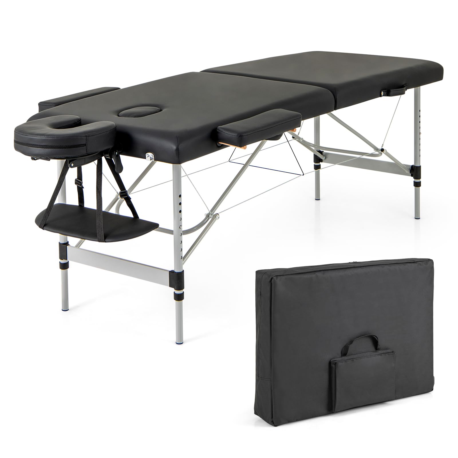 Professional Portable Massage Table - Adjustable Height Folding Massage Bed with Carrying Bag, Sturdy Aluminum Frame for Salon, Spa, Tattoo & Esthetician Use - Perfect for Home & Professional Massage Therapy (Black)