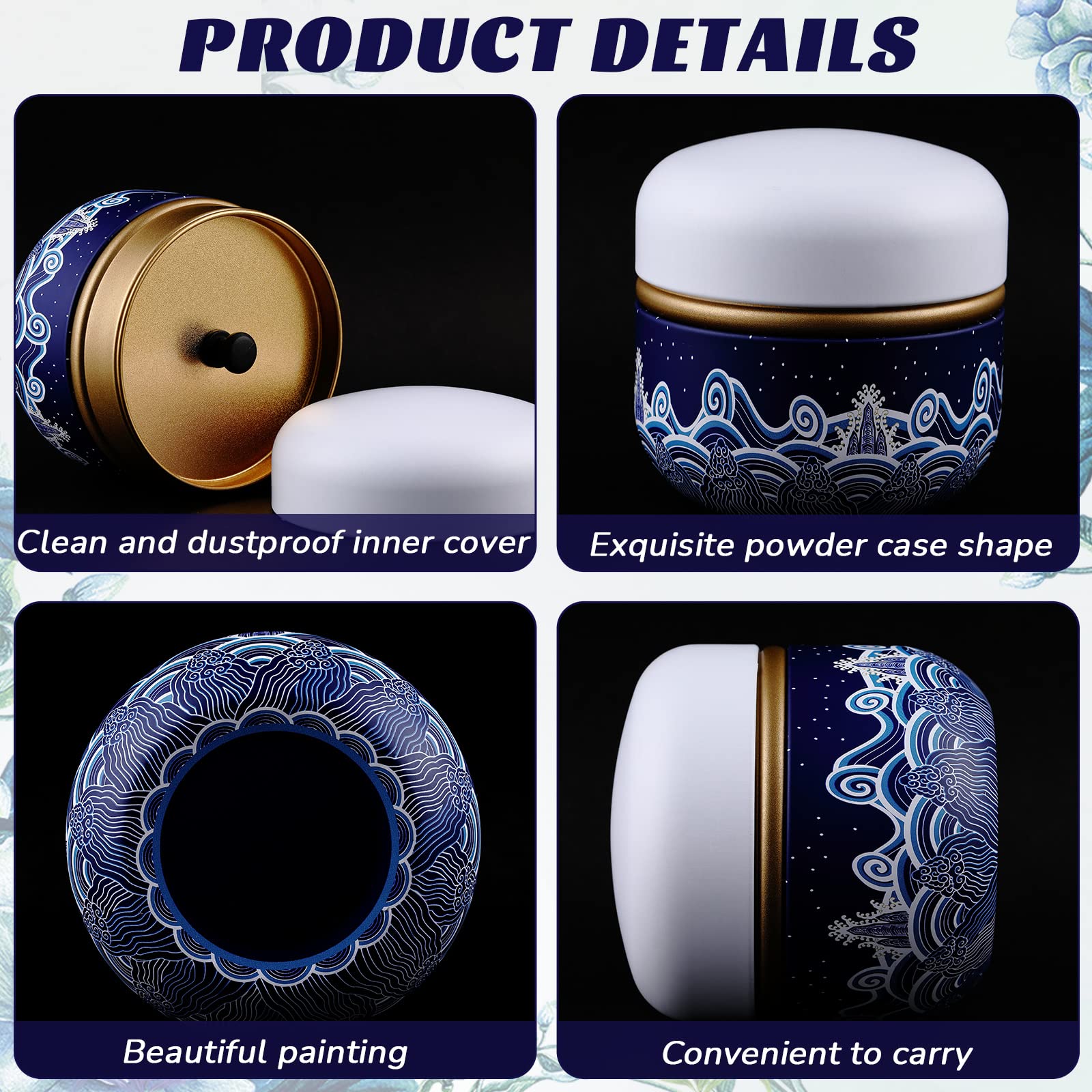 Premium Body Powder Case with Soft Powder Puff - Portable Talcum Powder Container & Tea Canister for Baby & Adult Use - Travel-Friendly Cosmetic Storage (Blue Sea) | Ideal for Diaper Bags, Gym Essentials & Home Organization