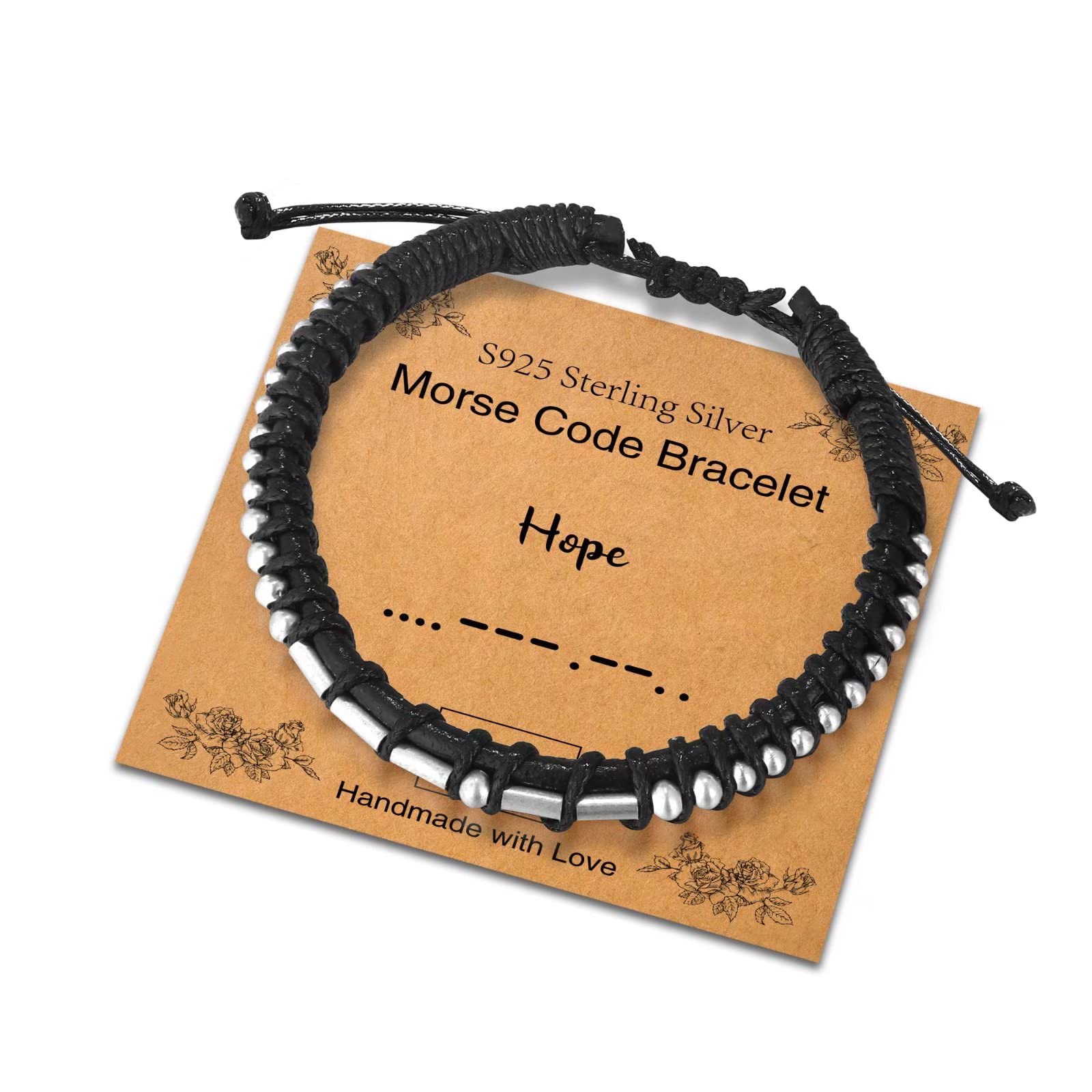 Sterling Silver Morse Code Bracelet for Women & Men - Adjustable Leather Bracelet with Inspirational Message - Unique Friendship & Birthday Gift Jewelry for Her, Him, Couples - Perfect for Daily Wear, Special Occasions & Meaningful Gifts