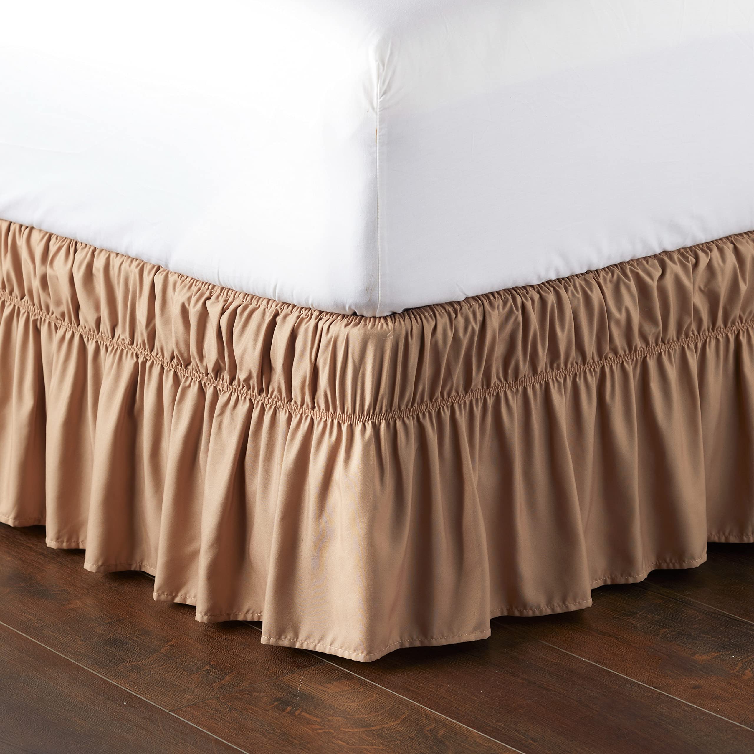 Shabby Chic Ruffle Bed Skirt for Twin/Full Beds - Lakeside Collection Wrap-Around Bedding Decoration in Sand Color | Perfect for Vintage Bedroom Decor & Guest Room Styling
