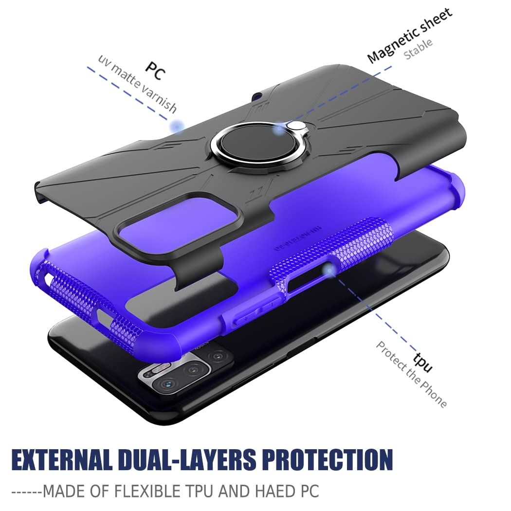 Premium Shockproof Phone Case for Redmi Note 10 5G/Poco M3 Pro/Redmi Note 10T 5G - Includes Tempered Glass Screen Protector & Metal Ring Holder Kickstand - Durable Protection Cover for Xiaomi Redmi Note 10 5G (Purple) - Perfect for Work, Travel and Everyday Use